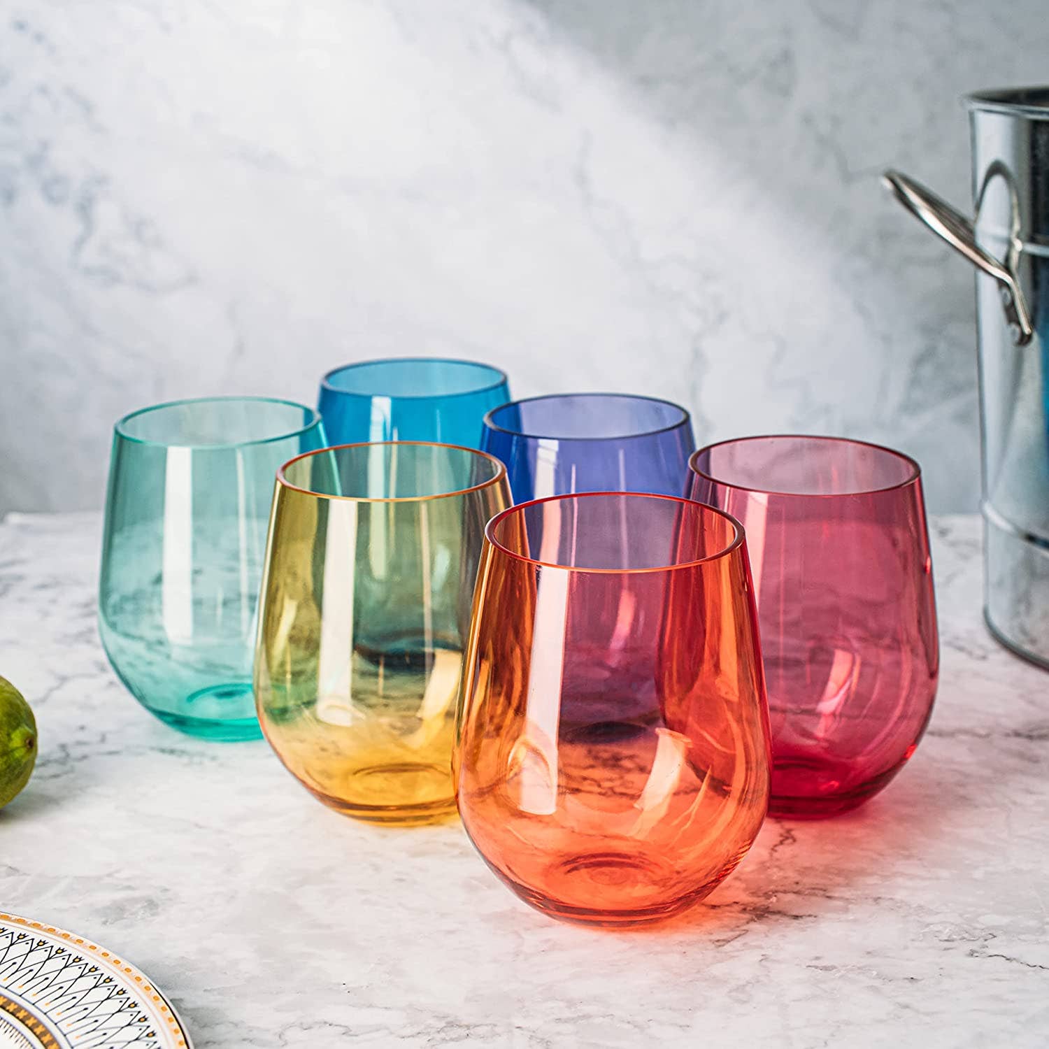 Bright Shatterproof Stemless Wine Glasses