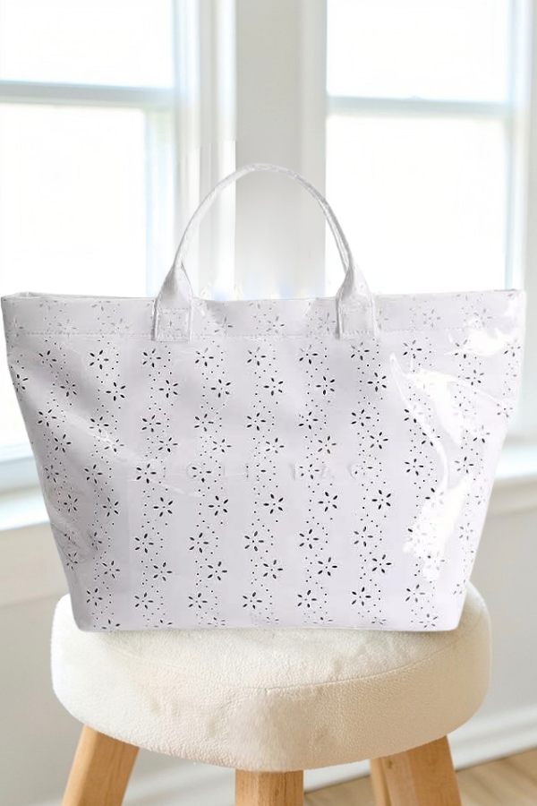 White Eyelet Wipeable Tote