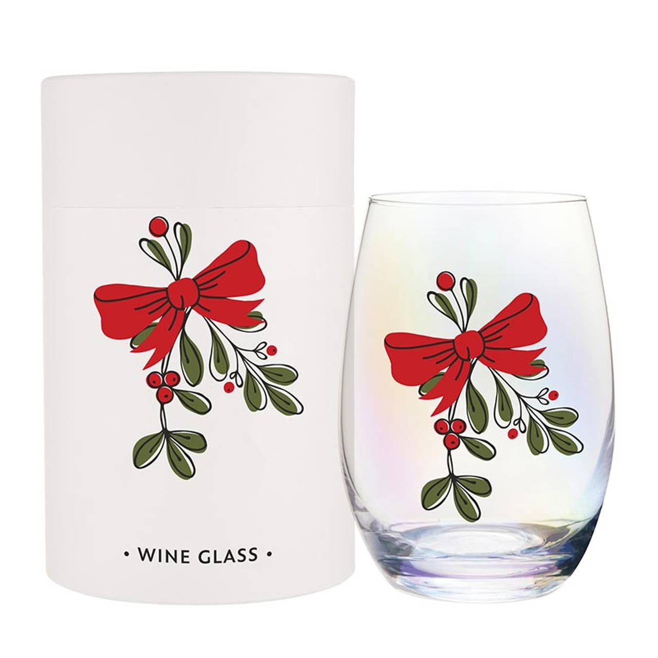 Boxed Mistletoe Wine Glass