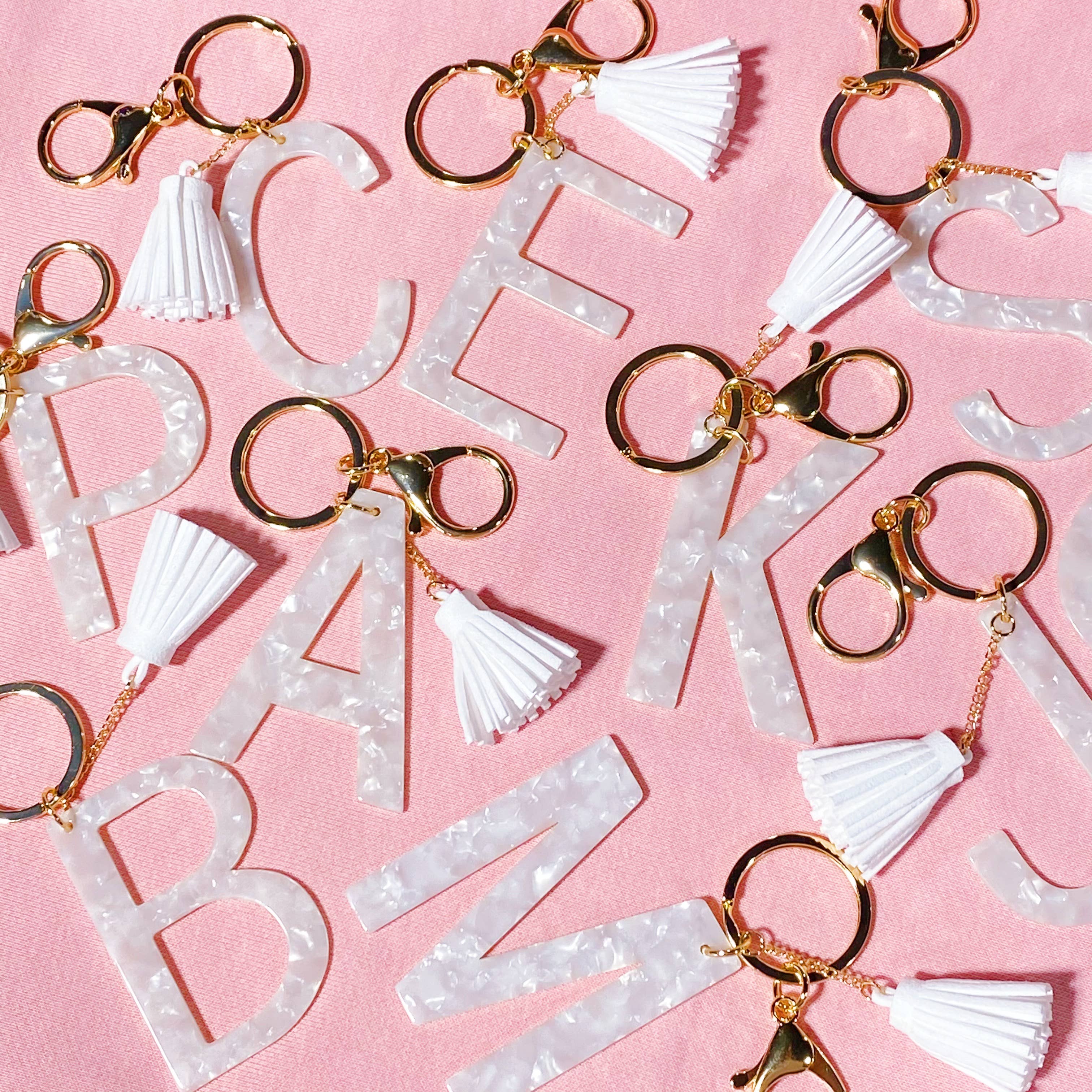 Tasseled White Initial Key Chain