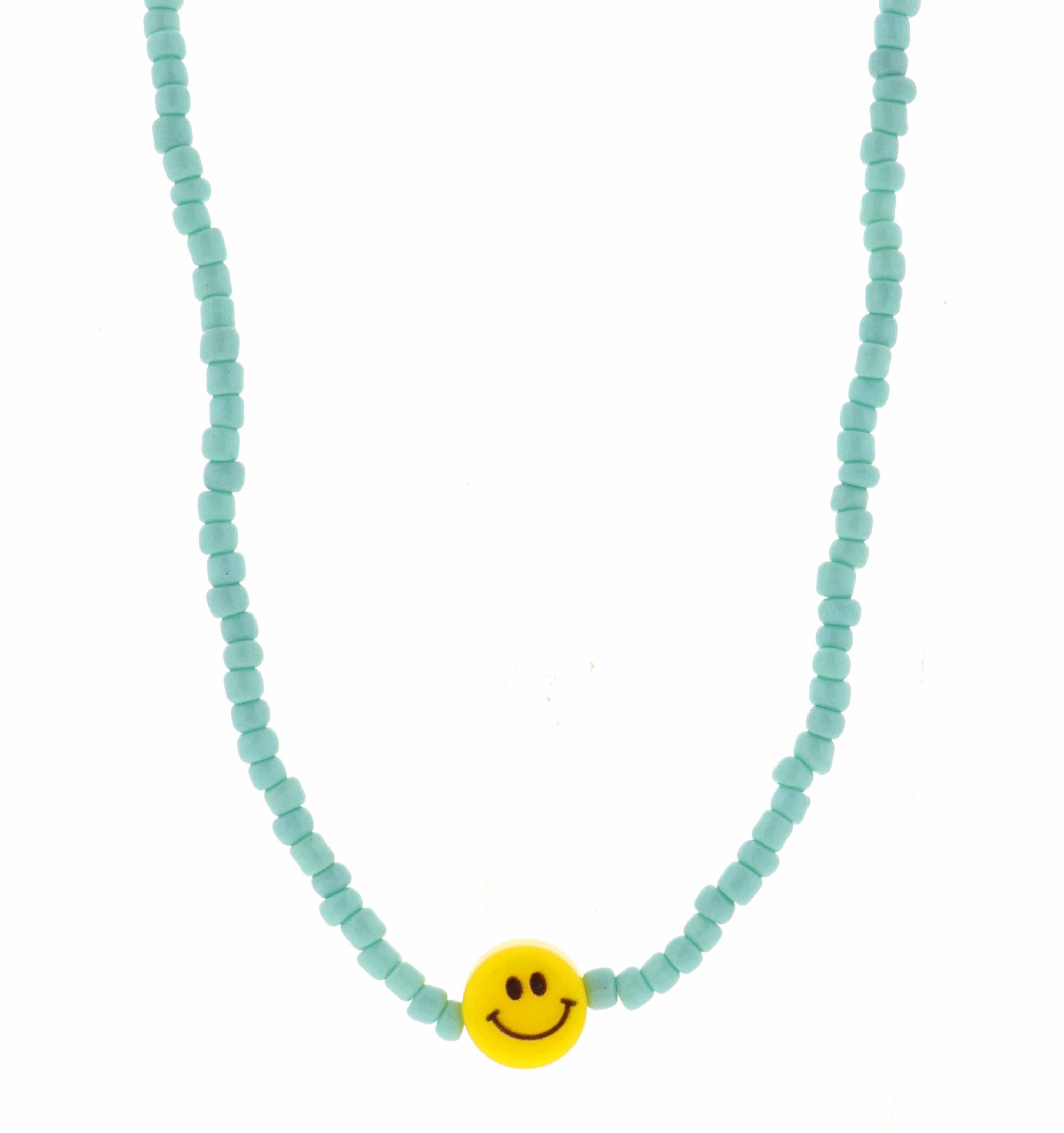 Kids 14" Mint Seed Bead with Smiley Face Necklace, 3" Ext.