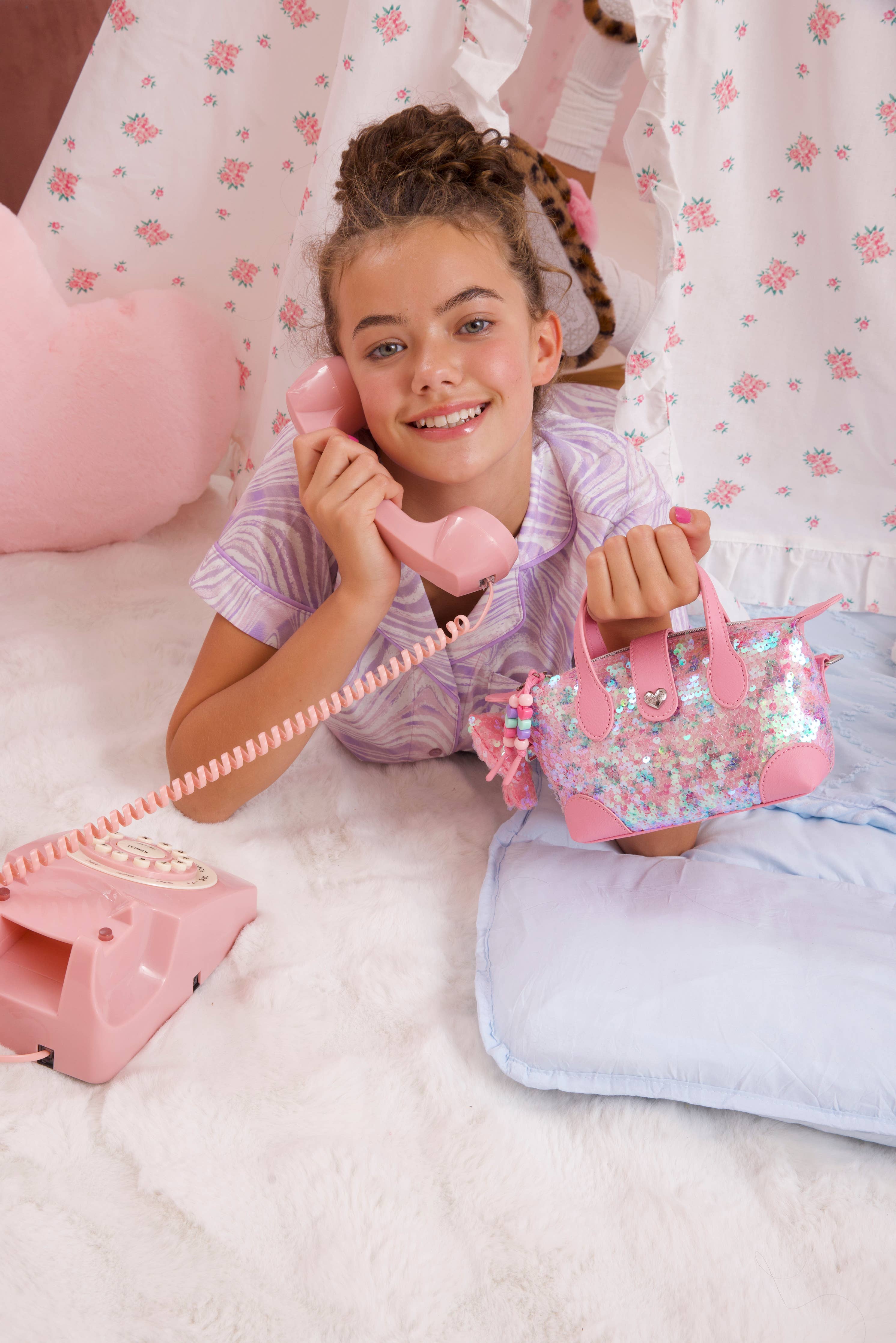 Sequin Floral Mini Pouchette with Charm