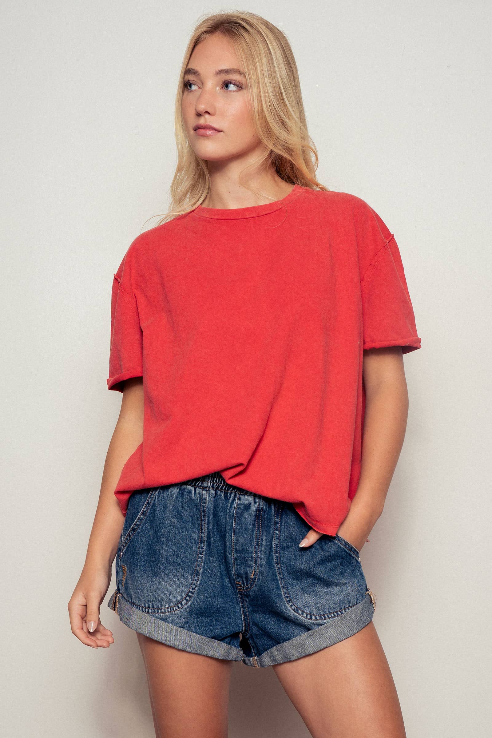 Red Boxy Cotton Crewneck Tee
