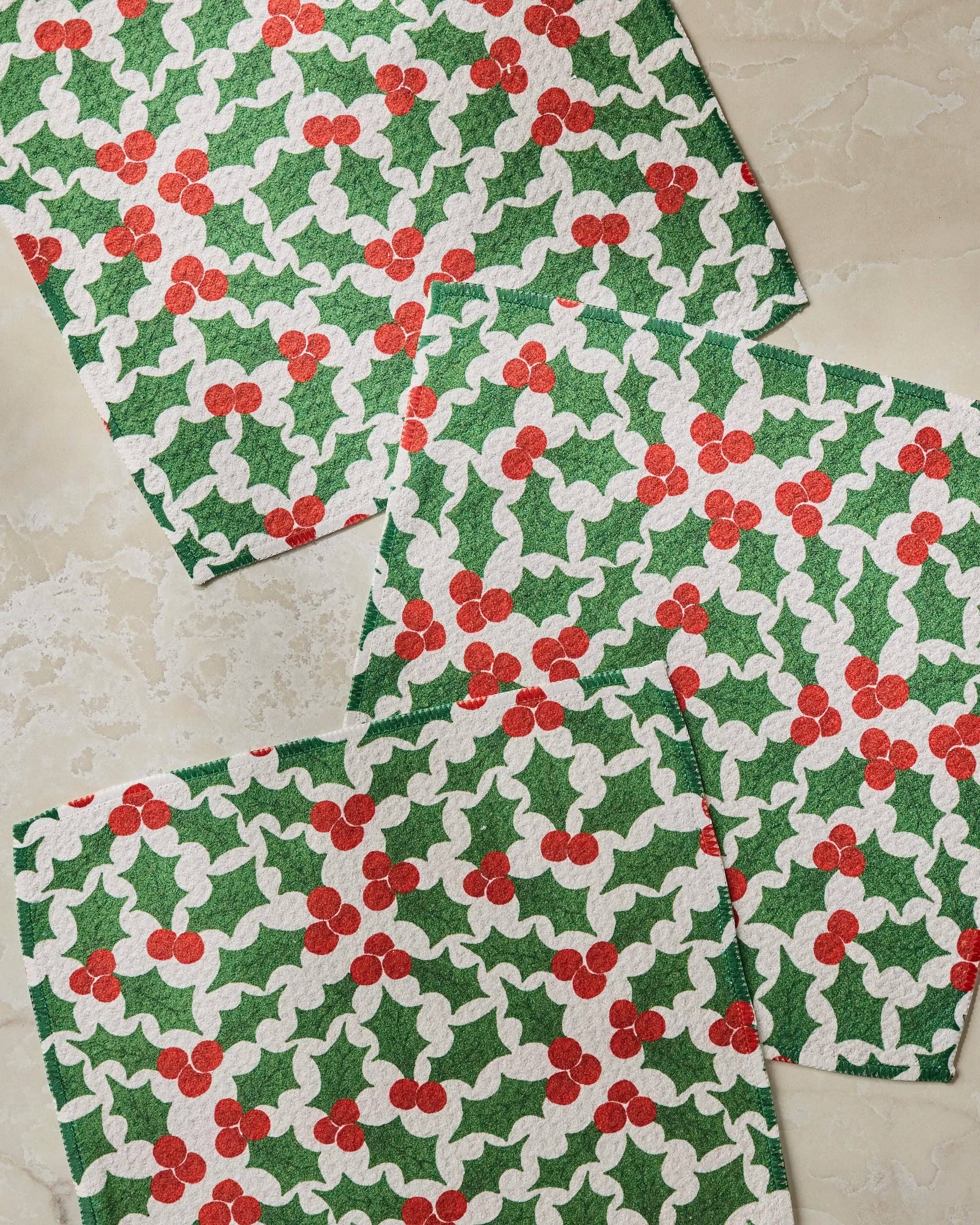 Festive Holly Dishcloth Set - Holiday 2026