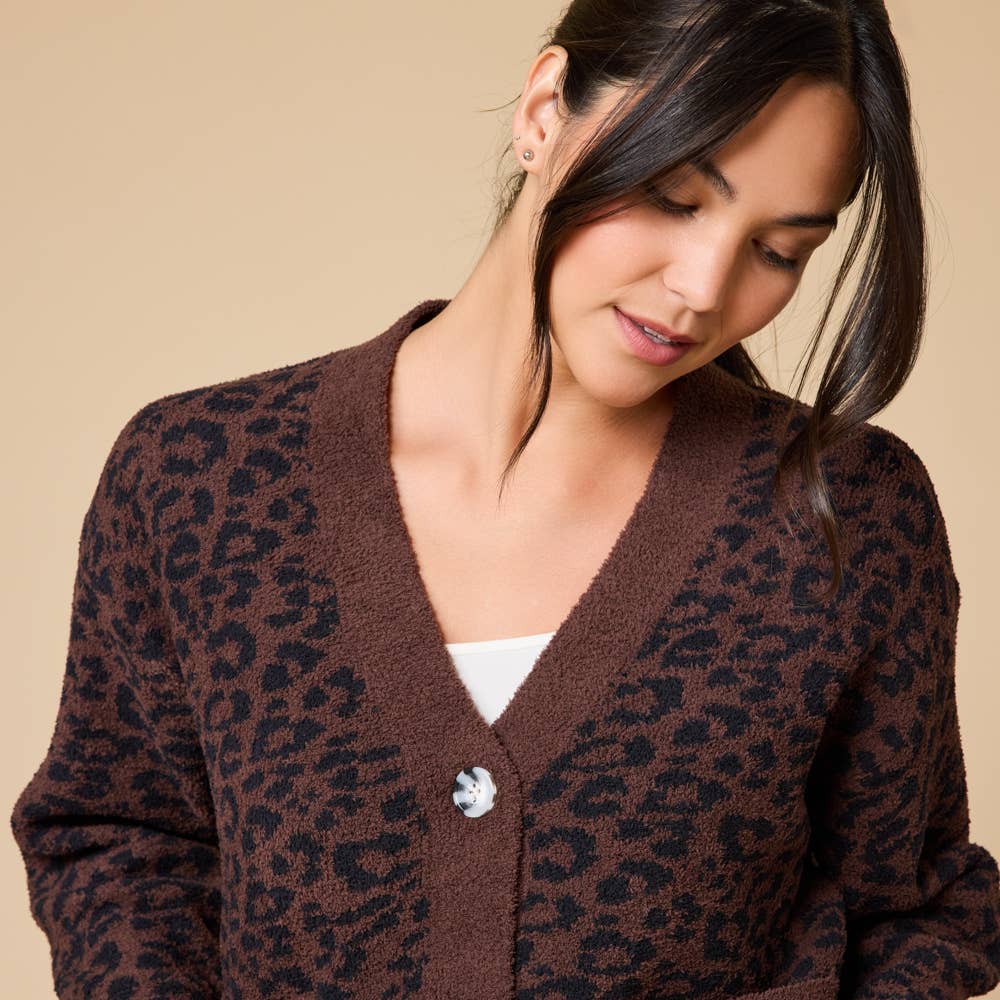 Wild Espresso Animal Print Marshmallow Crop Cardigan