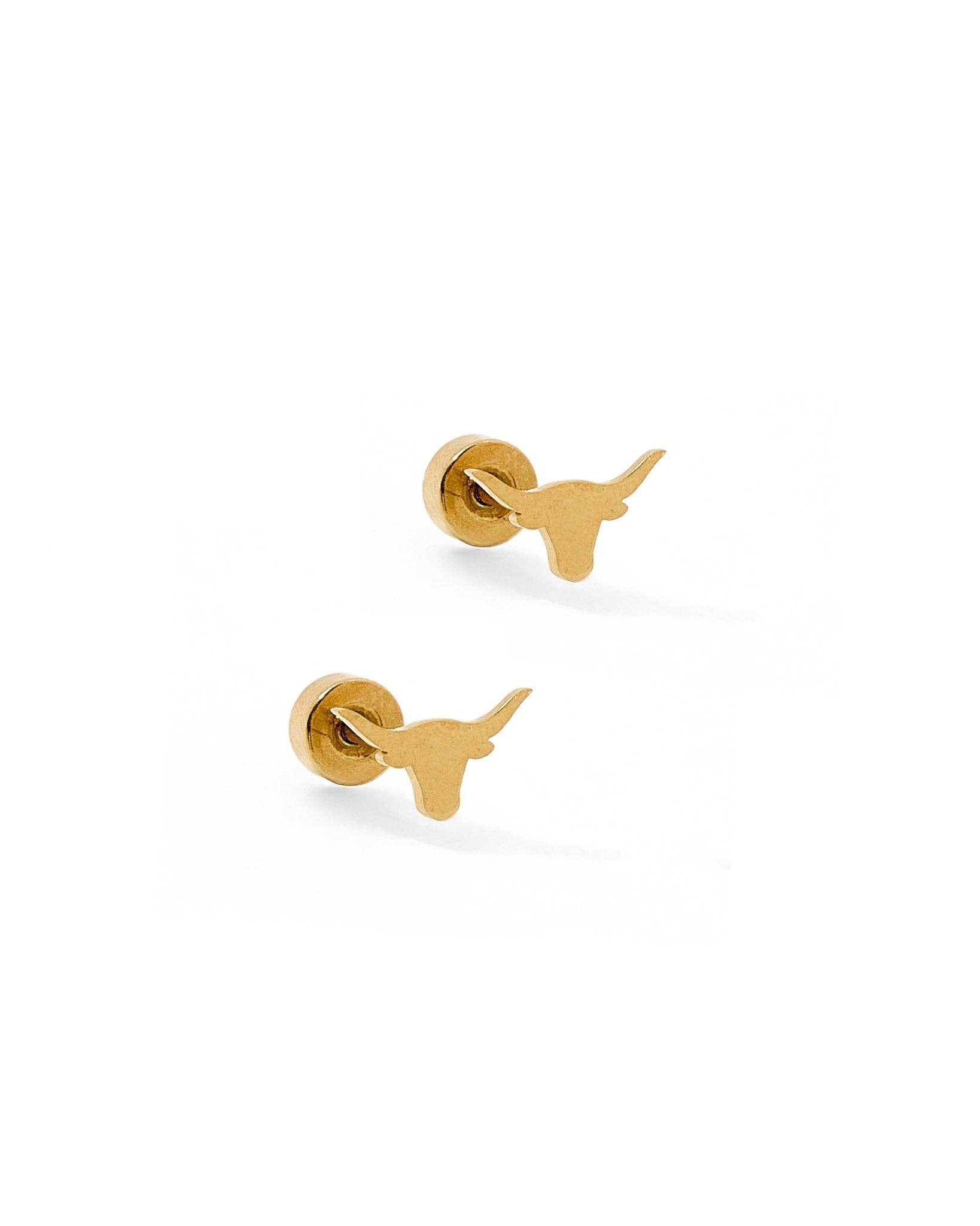 Texas Steer Gold Screwback Stud Earrings