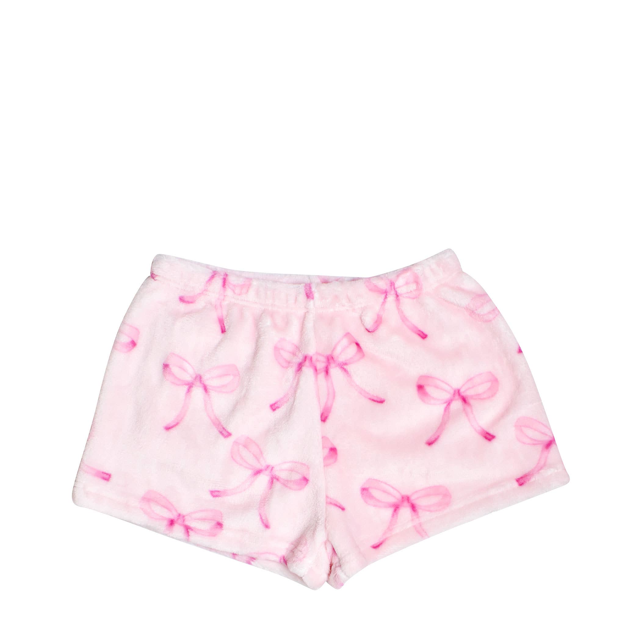 Pink Bow Print Fleece Cozy Shorts