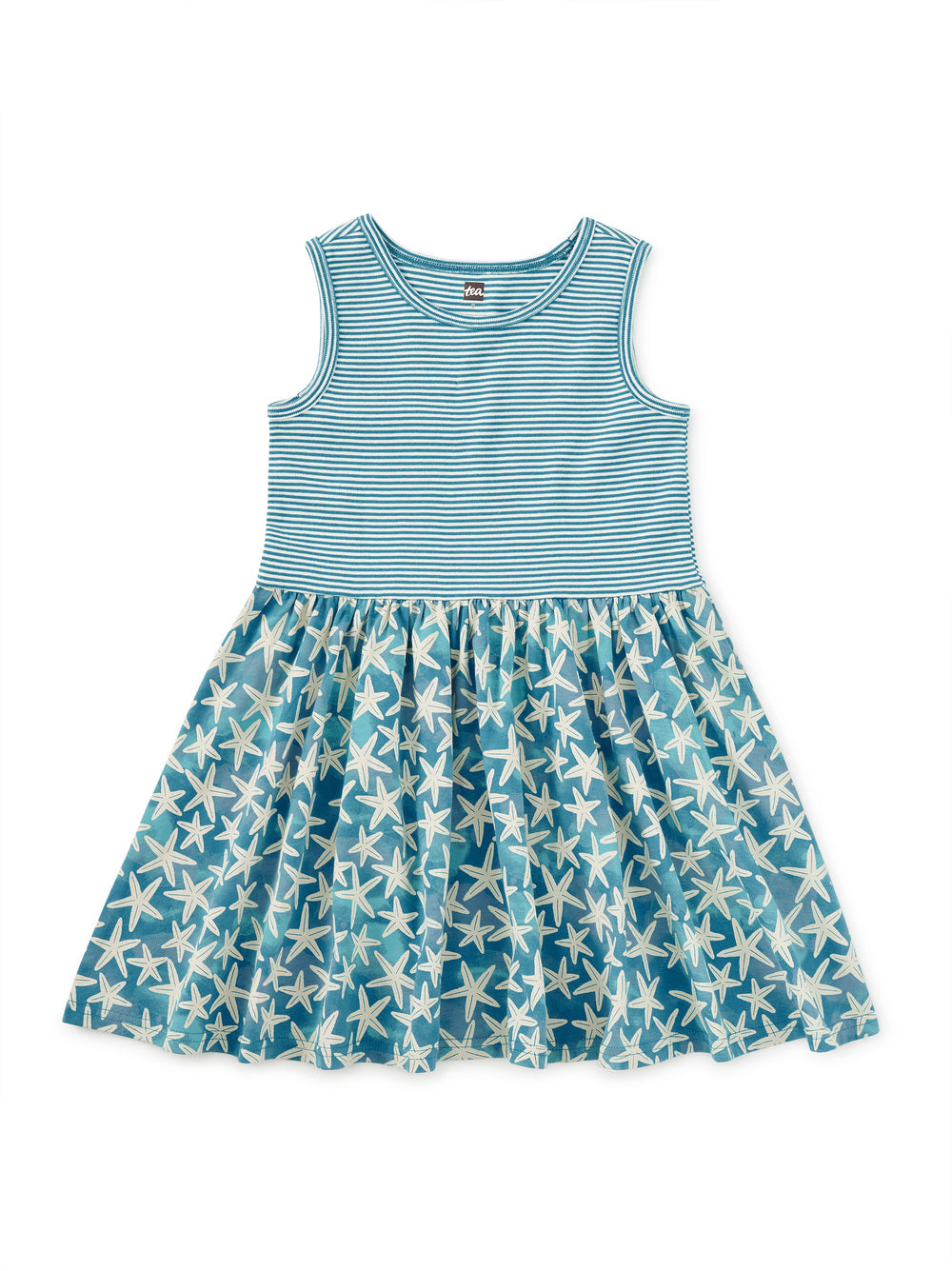Watercolor Starfish Print Mix Tank Skirted Dress