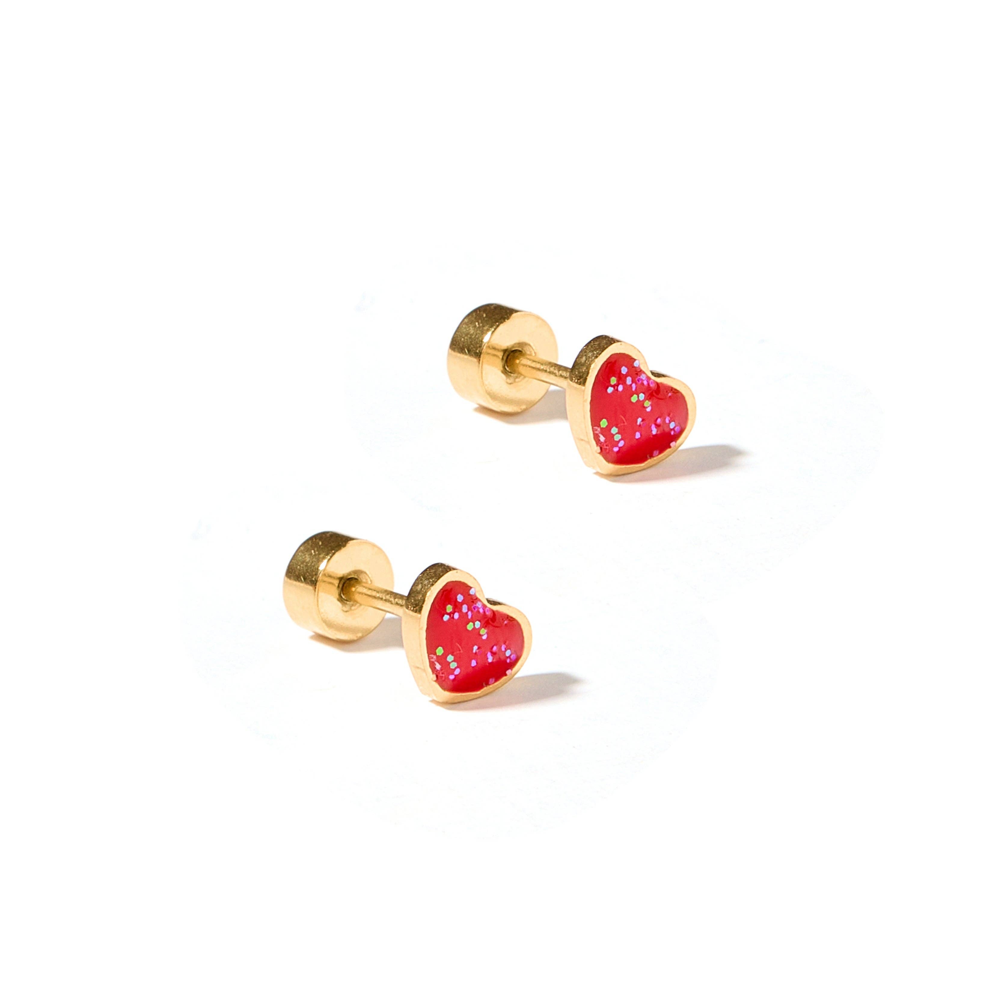 Red Nora Heart Screwback Stud Earrings