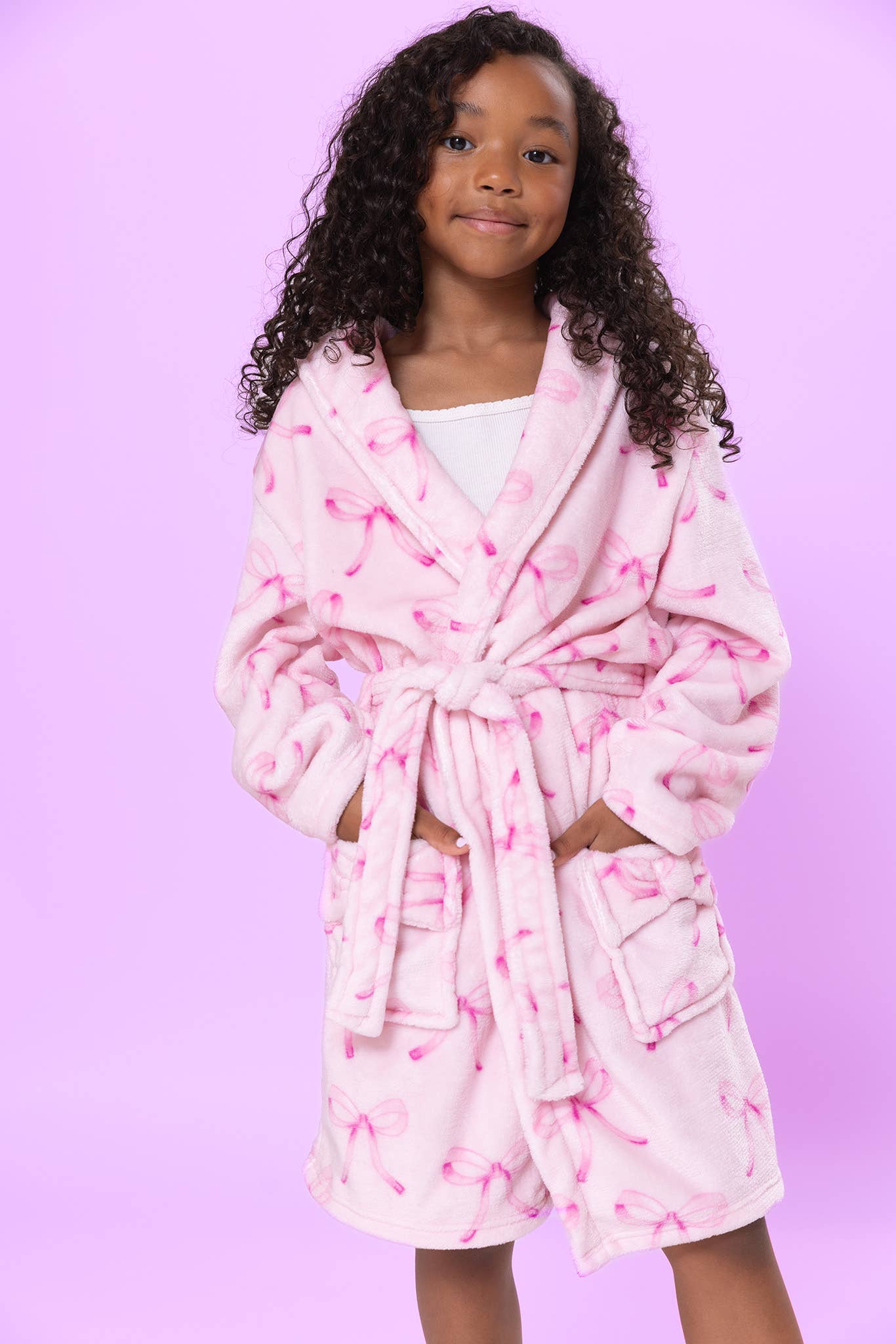 Pink Bow Print Fleece Robe