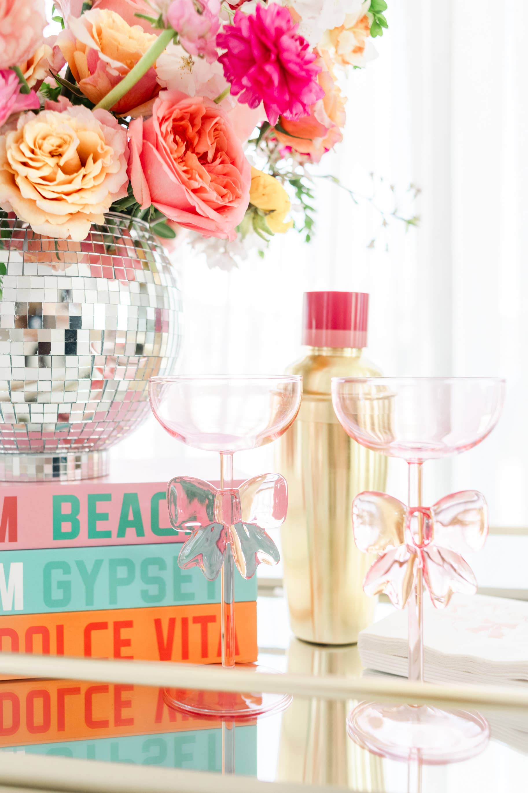 Pink Bow & Bubbly Coupe Glass 