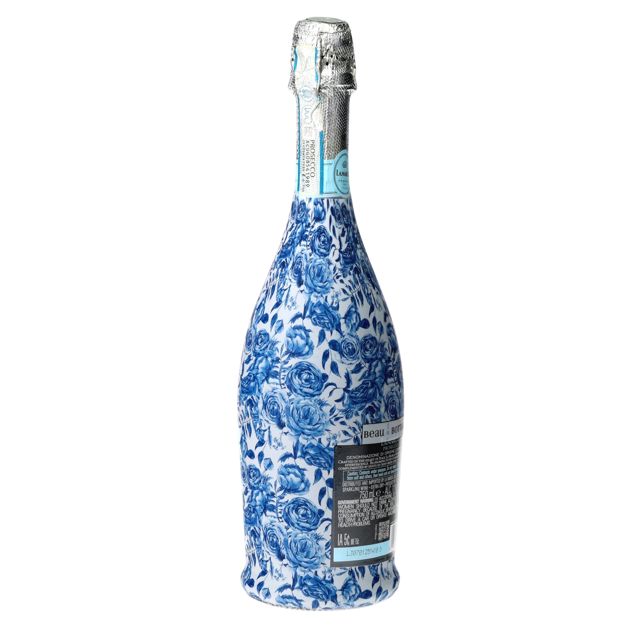 Blue Porcelain Roses Prosecco Bottle Wrap