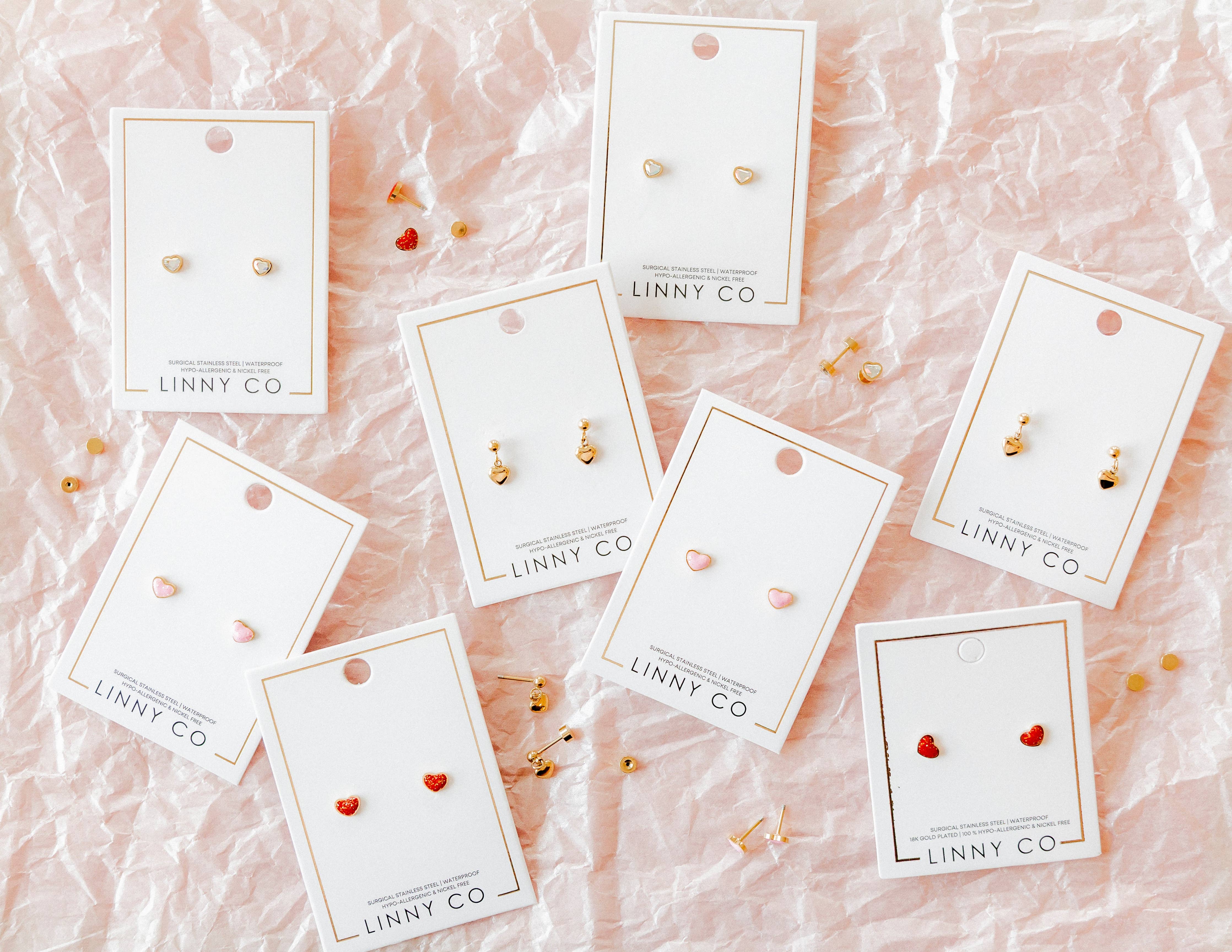 Pink Nora Heart Screwback Stud Earrings