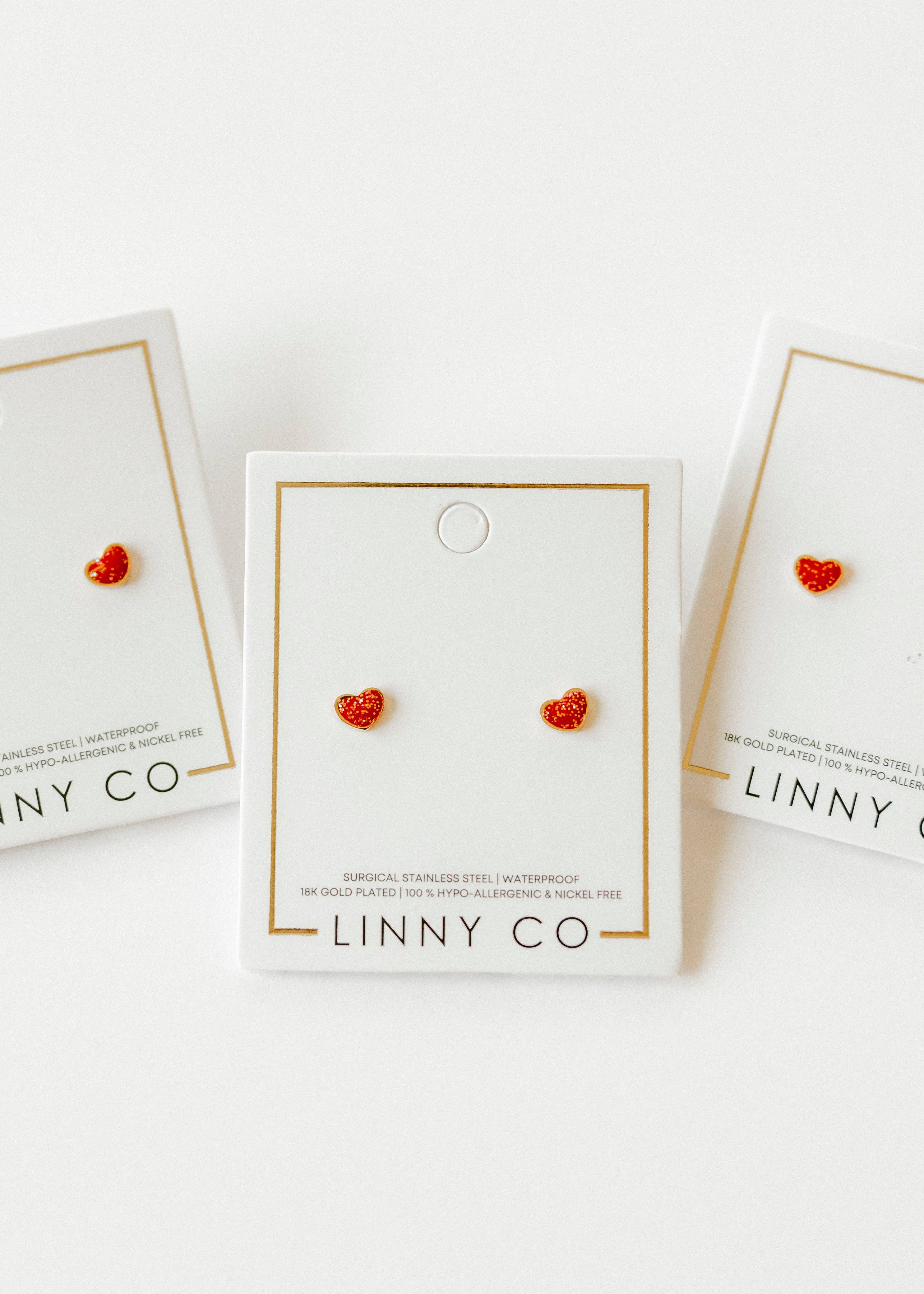 Red Nora Heart Screwback Stud Earrings