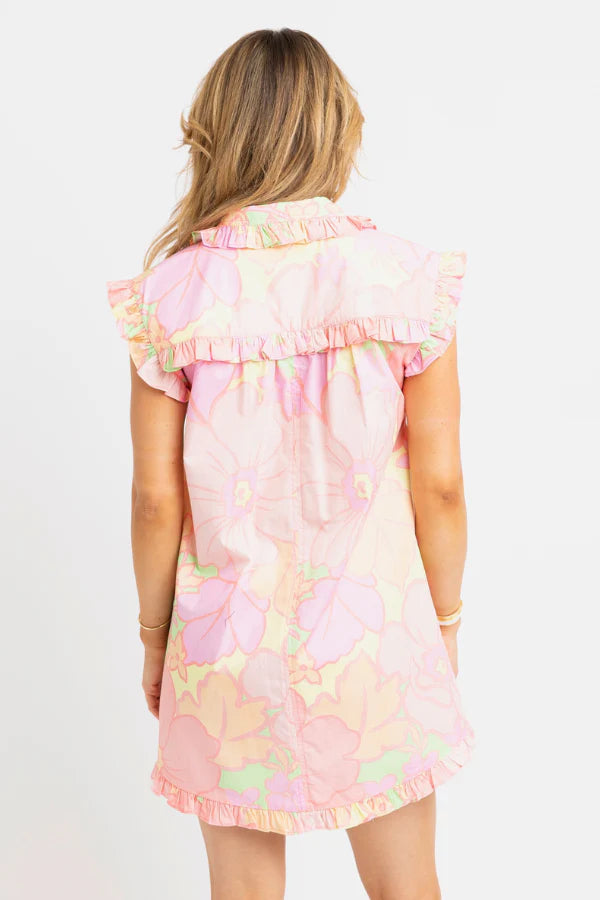 Big Floral Pastel Ruffle Sleeveless Dress