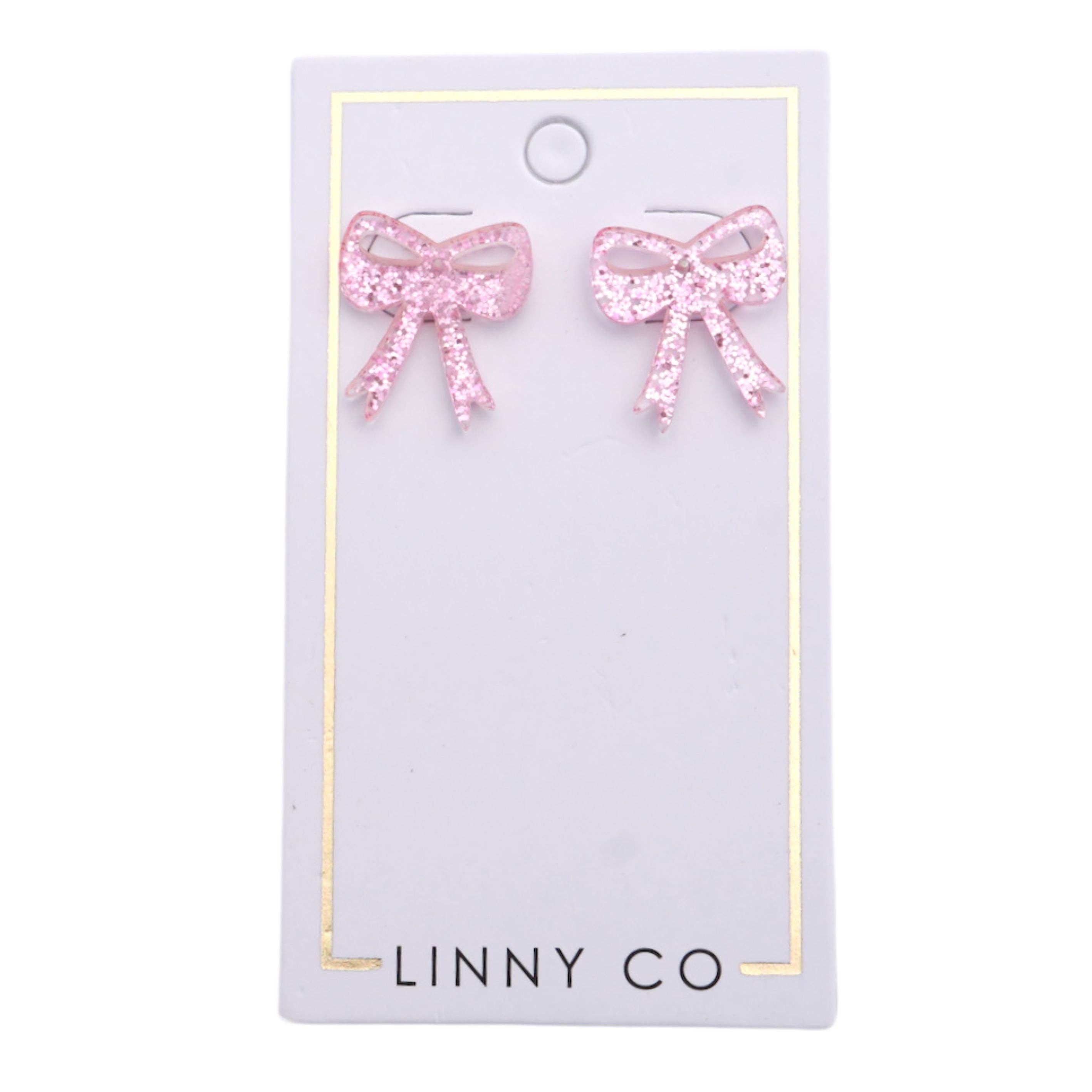 Sophia Bow Earrings in Pink Glitter