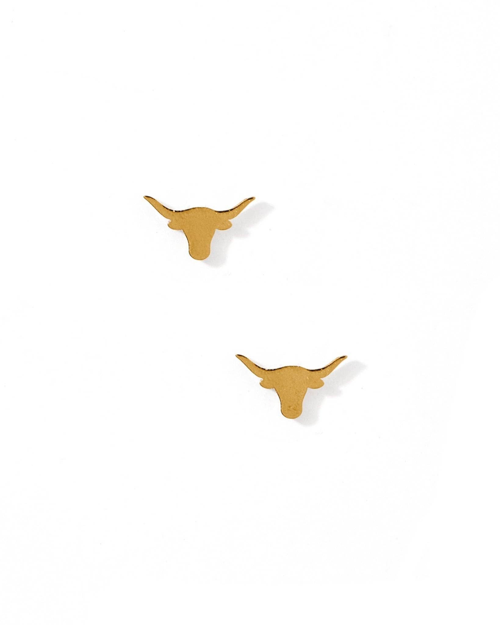 Texas Steer Gold Screwback Stud Earrings