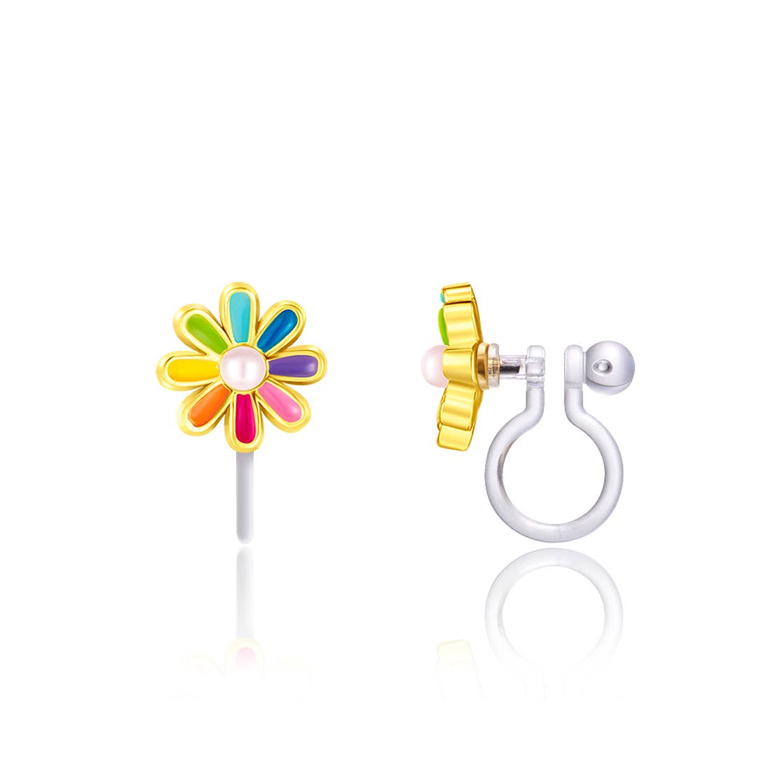 Rainbow Daisy Clip-On Earrings