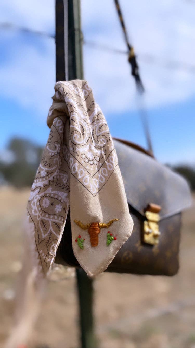 Tan Embroidered Cattle Call Bandana