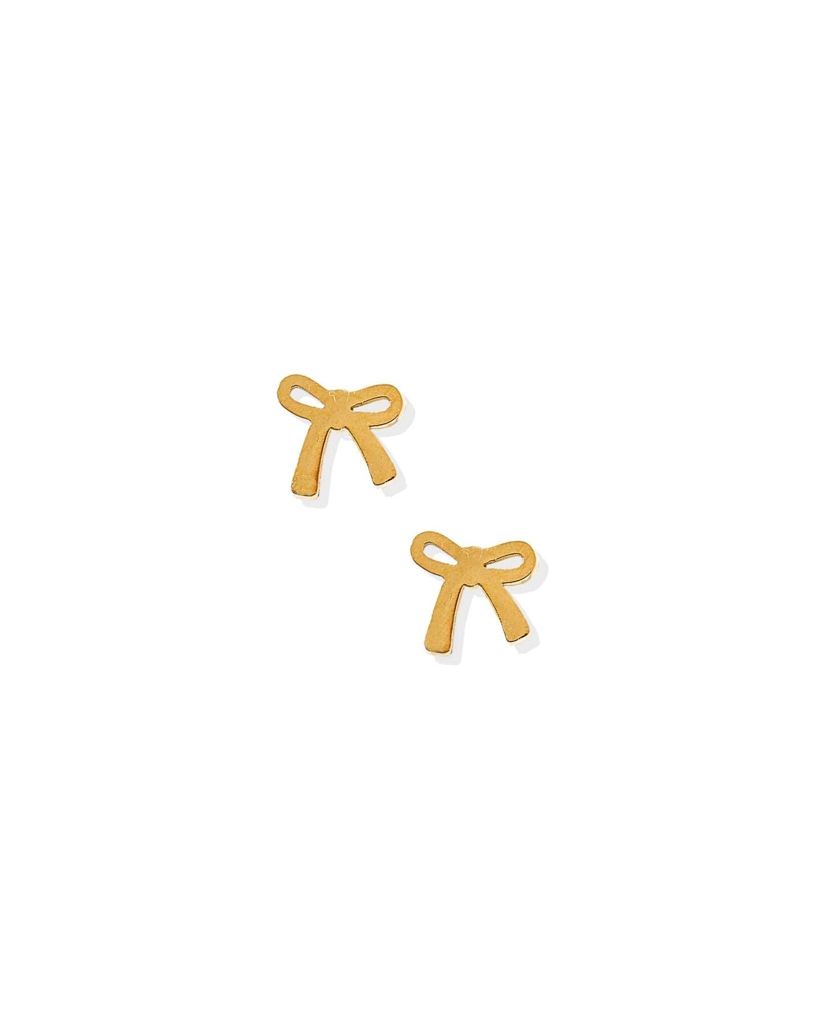 Gold Ruby Bow Screwback Stud Earrings