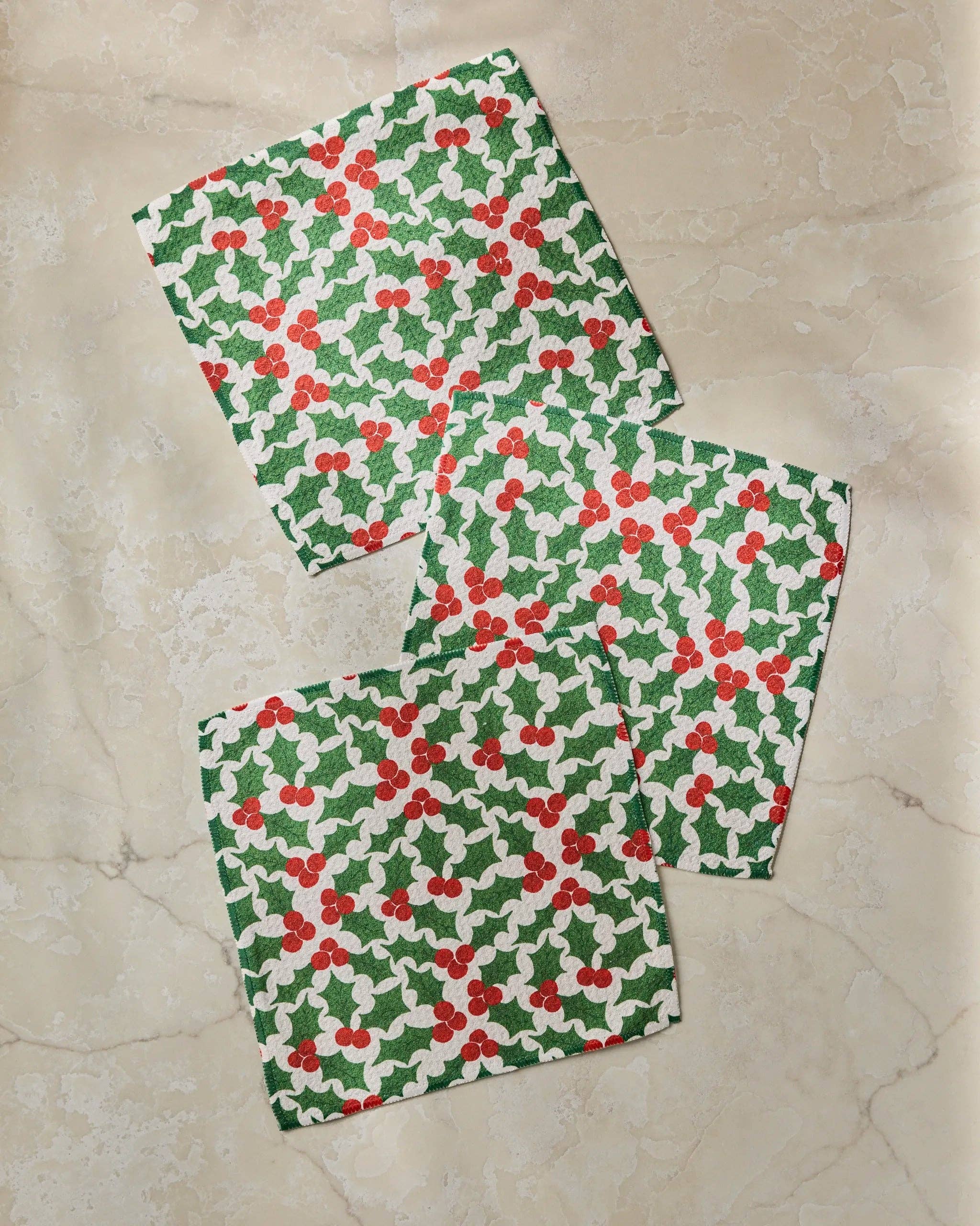 Festive Holly Dishcloth Set - Holiday 2026