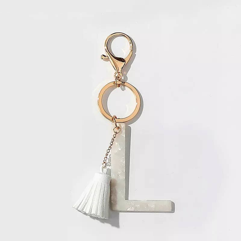 Tasseled White Initial Key Chain