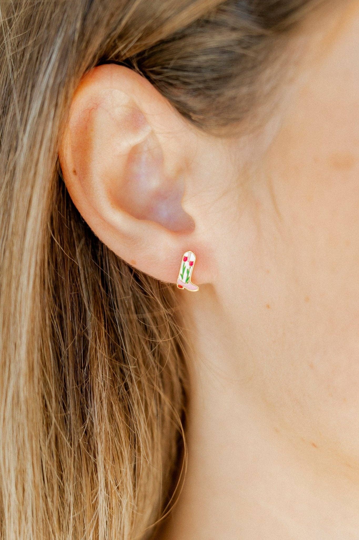 Tulip Cowgirl Boot Screwback Stud Earrings