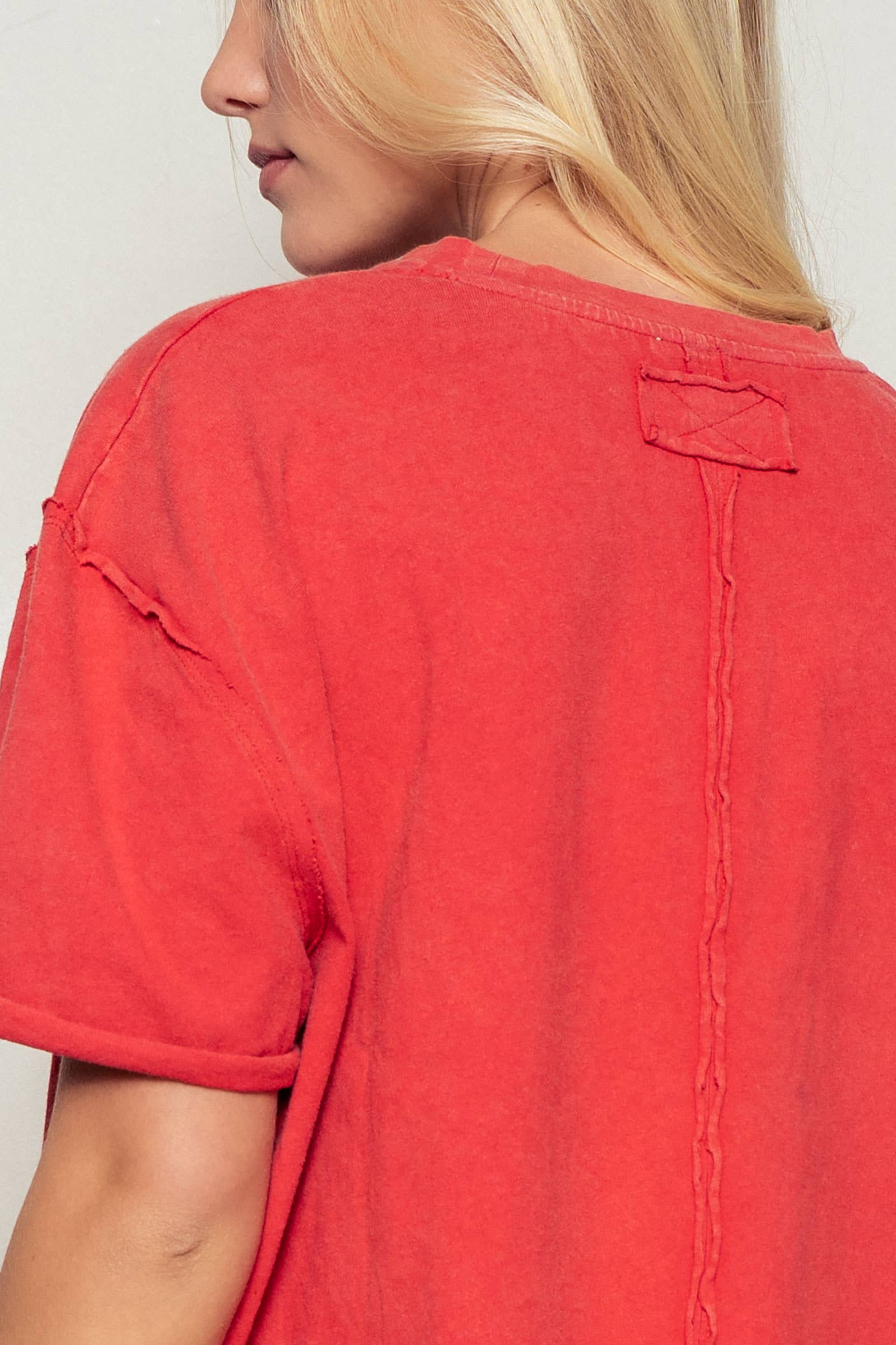 Red Boxy Cotton Crewneck Tee