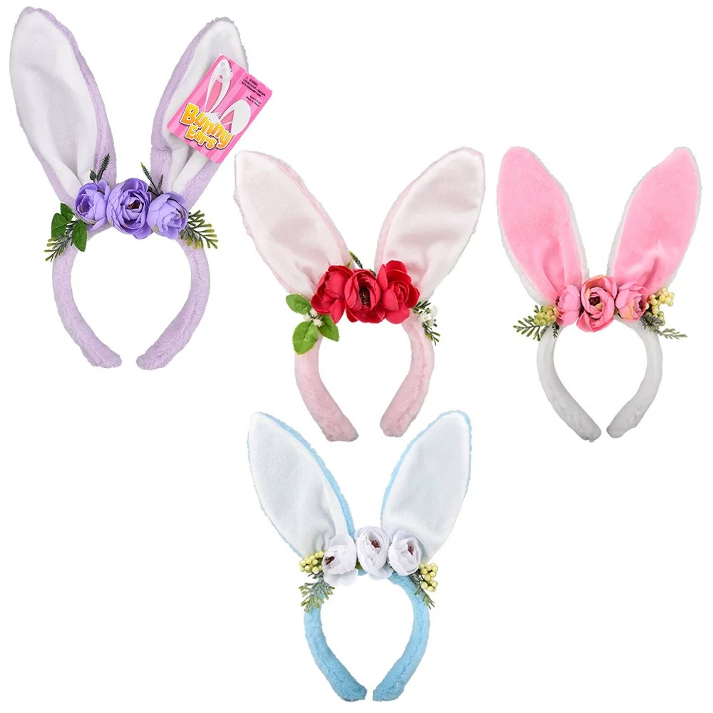 Bunny Plush Ears With Flowers