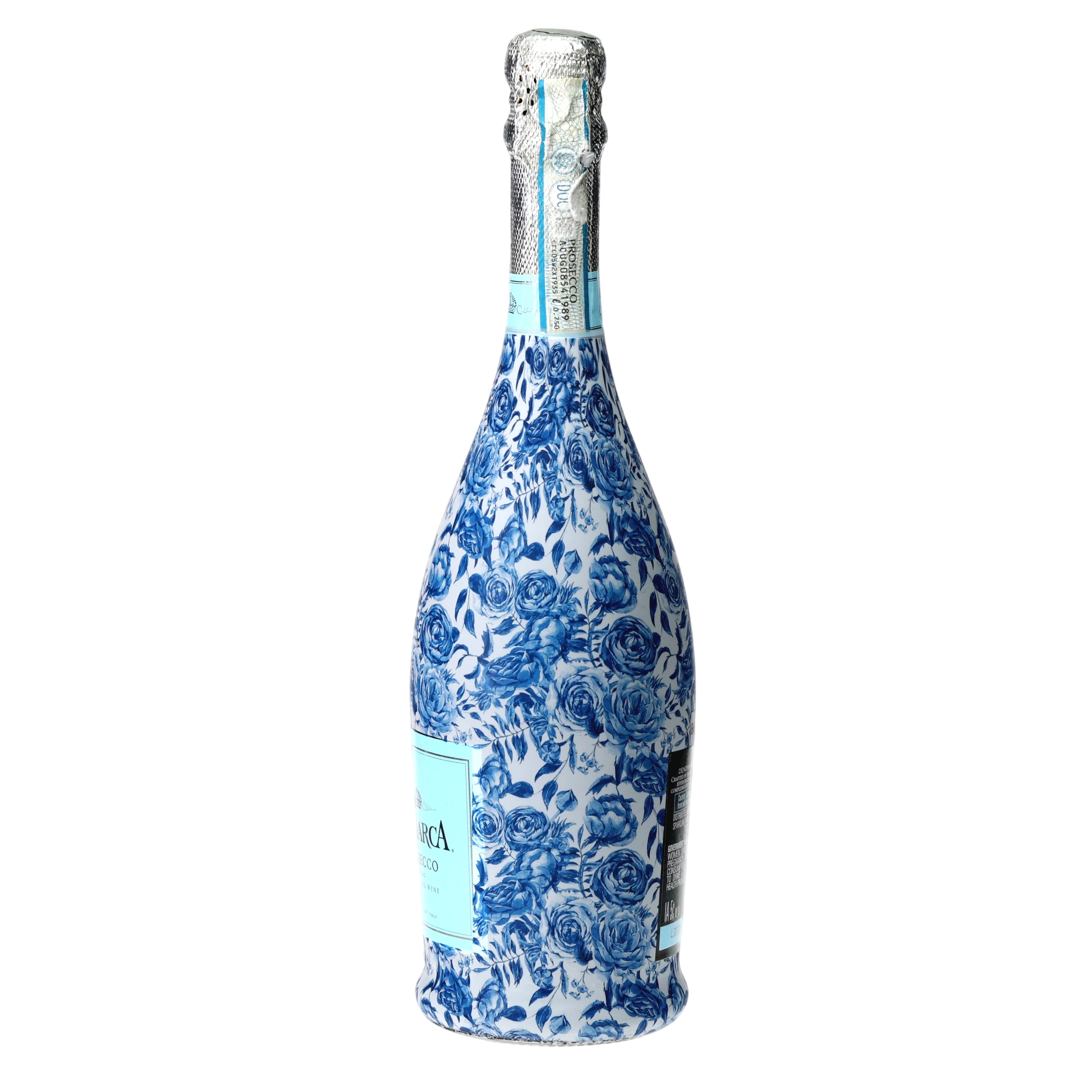 Blue Porcelain Roses Prosecco Bottle Wrap