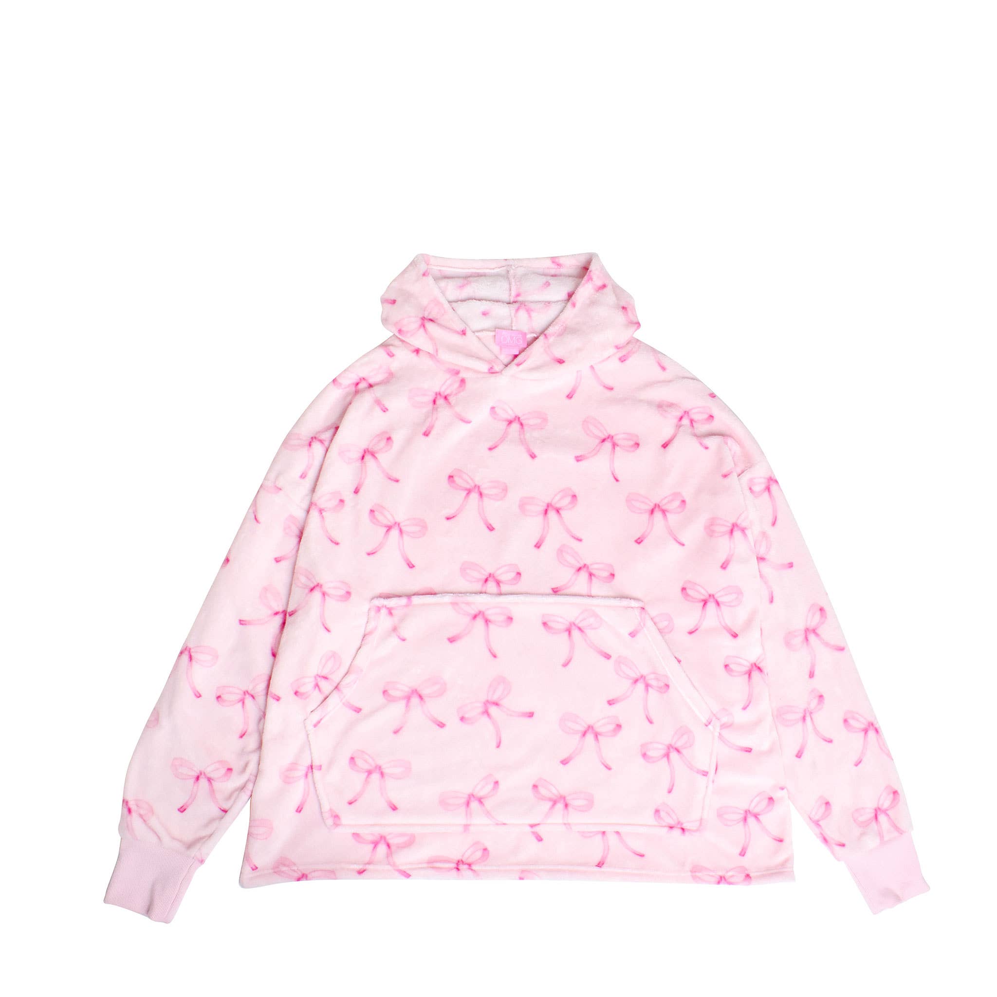 Pink Bow Print Fleece Oversized Blanket Hoodie