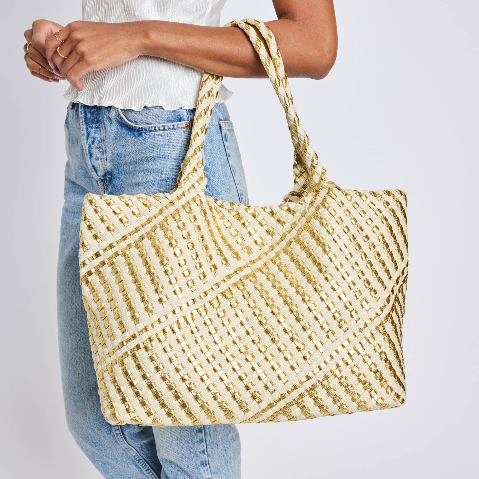Gold Ivory Solana Woven Tote