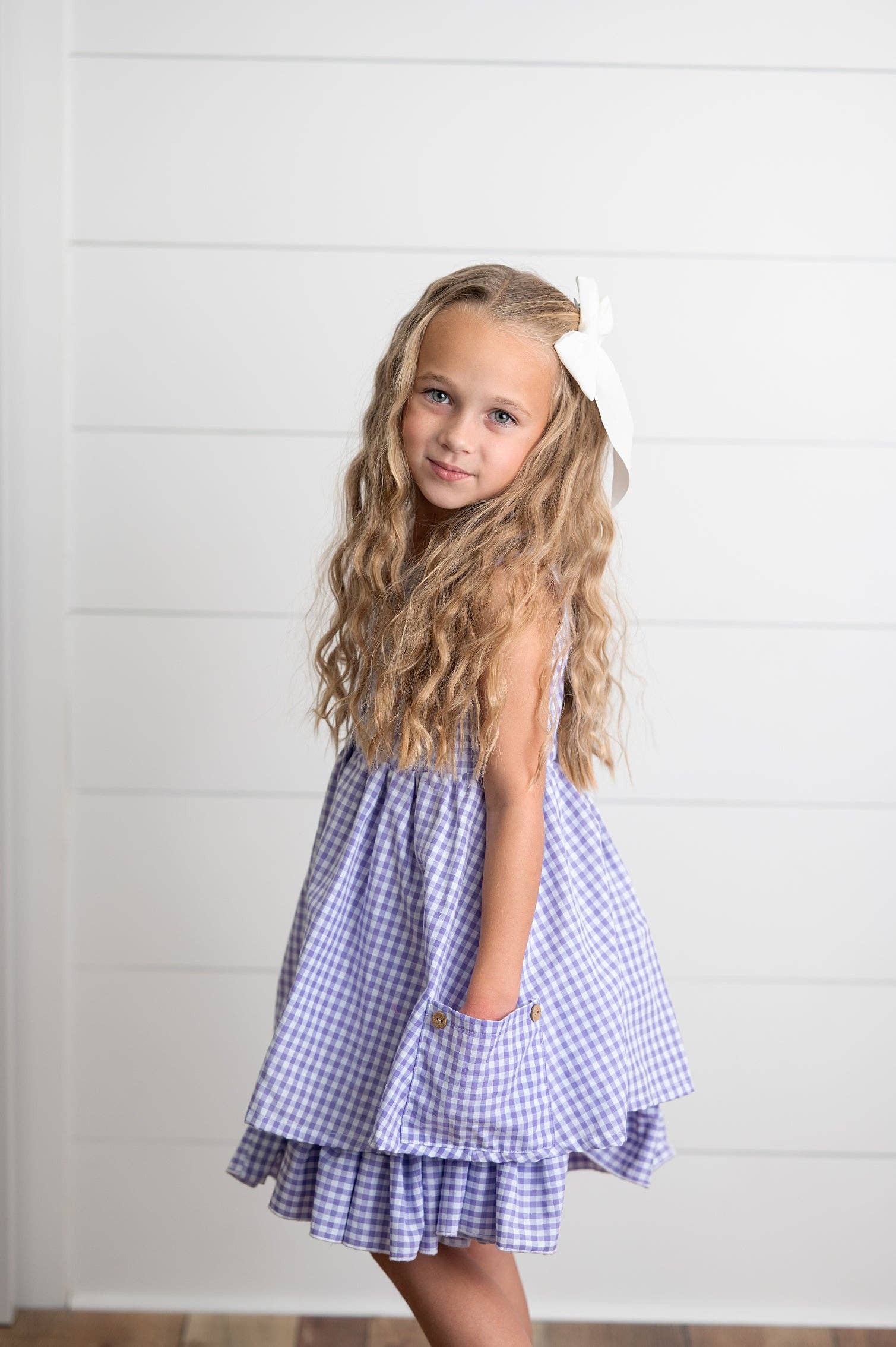 Lavender Gingham Pocket Dress