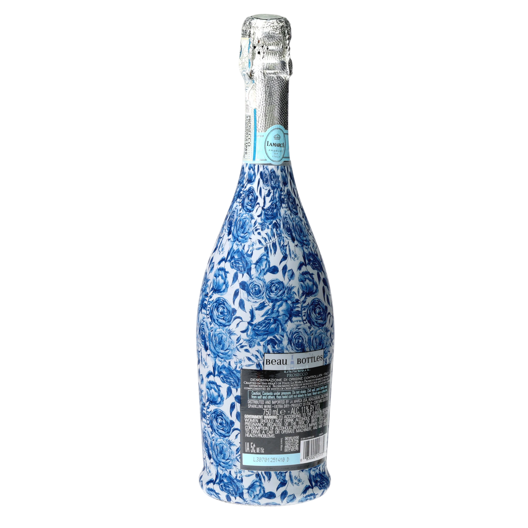 Blue Porcelain Roses Prosecco Bottle Wrap