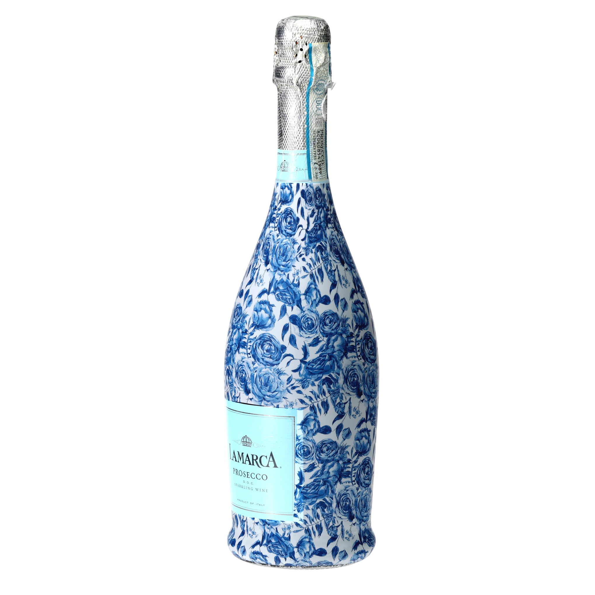 Blue Porcelain Roses Prosecco Bottle Wrap