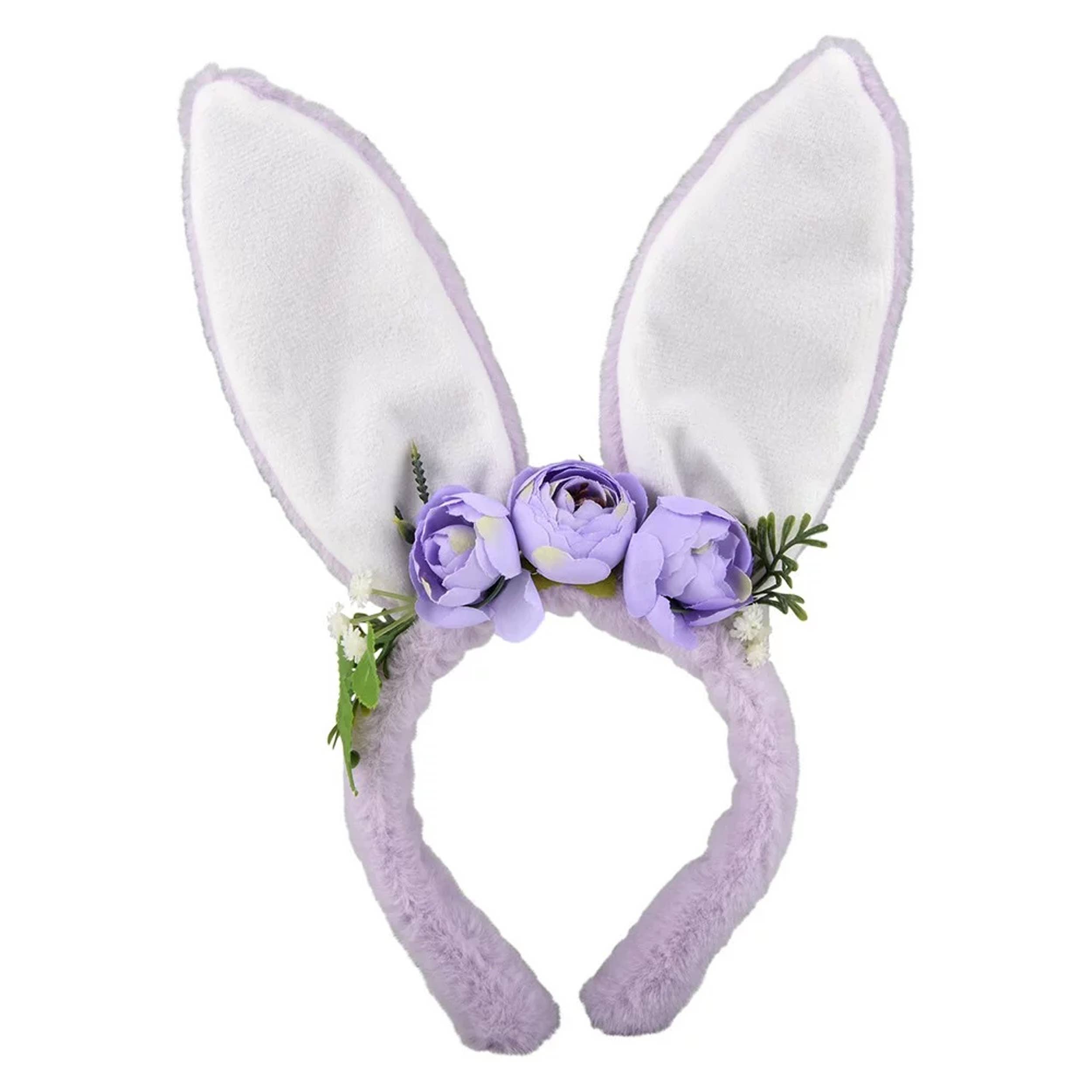 Bunny Plush Ears With Flowers