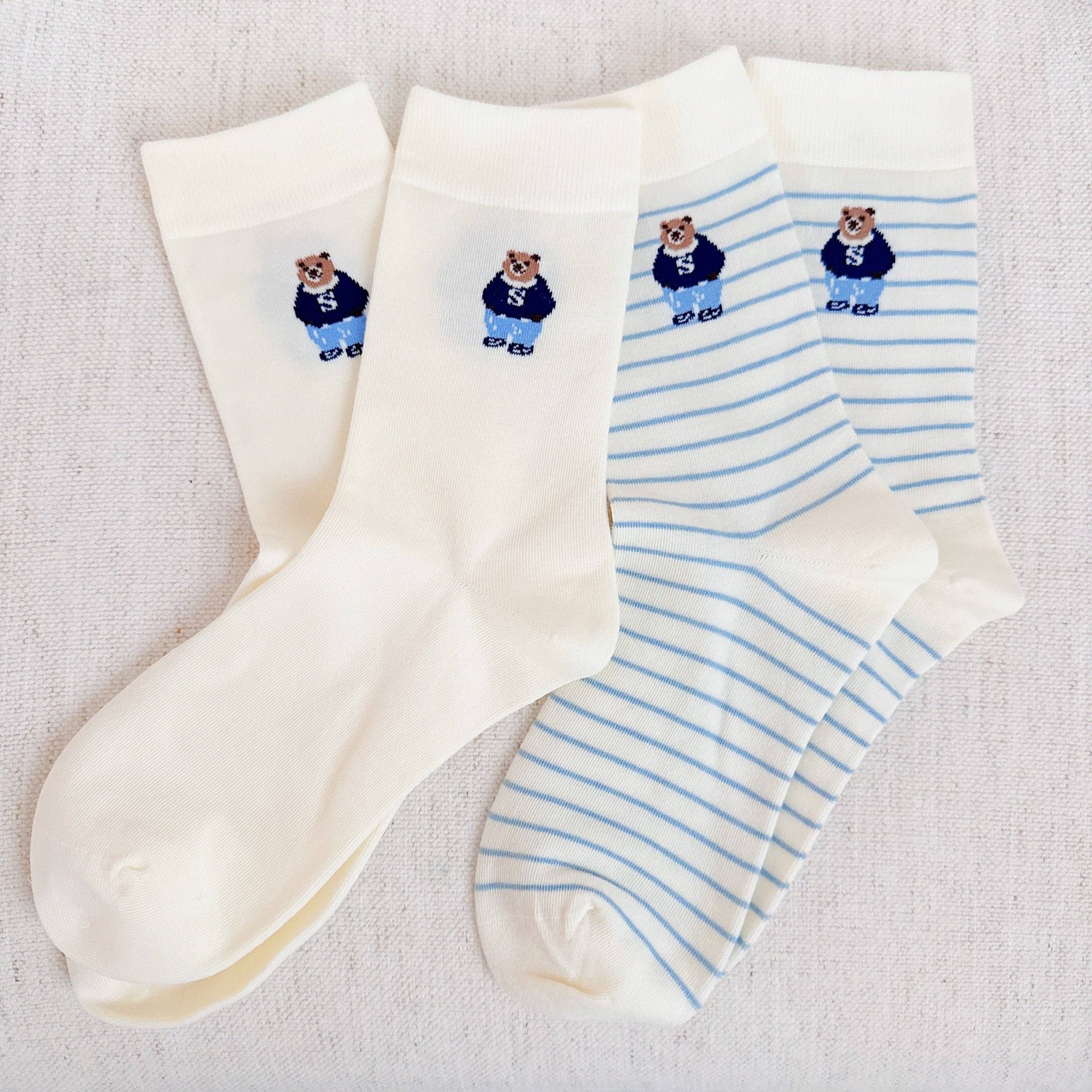 White Preppy Bear Socks Set