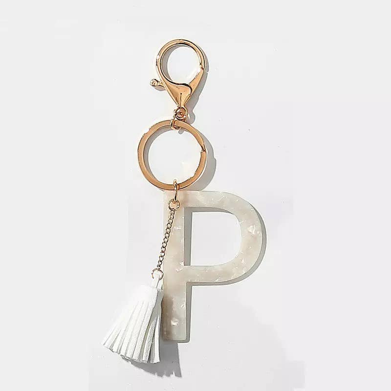 Tasseled White Initial Key Chain