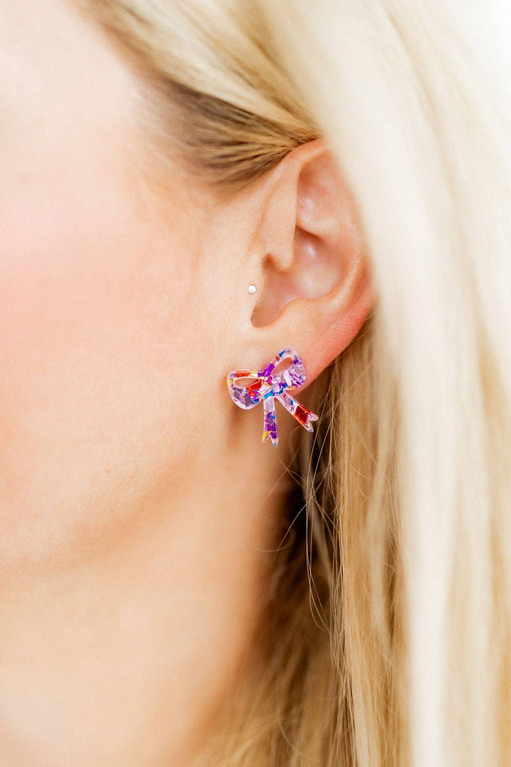 Sophia Bow Earring in Pink Birthday Confetti