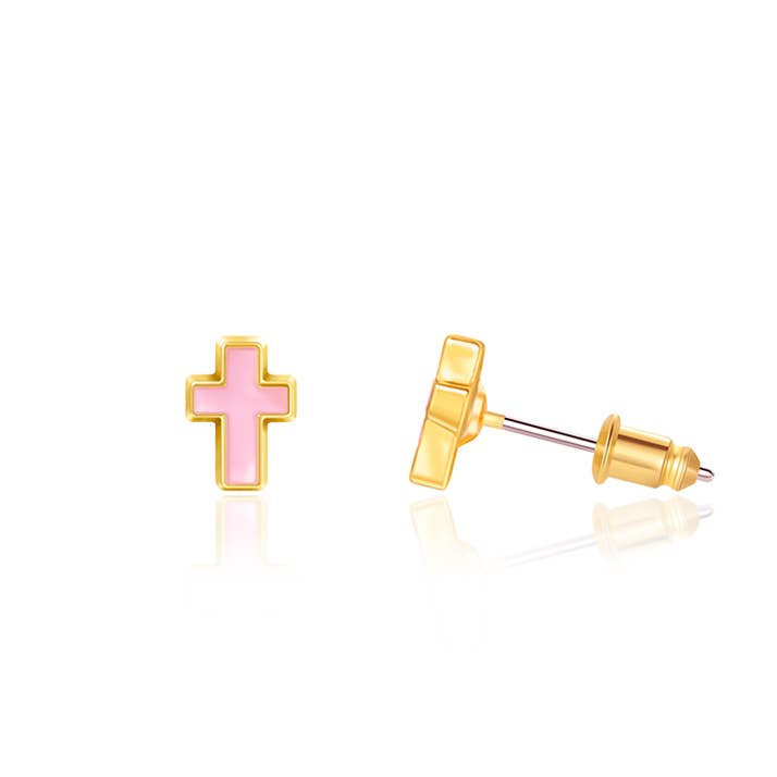 Pink Cross Studs