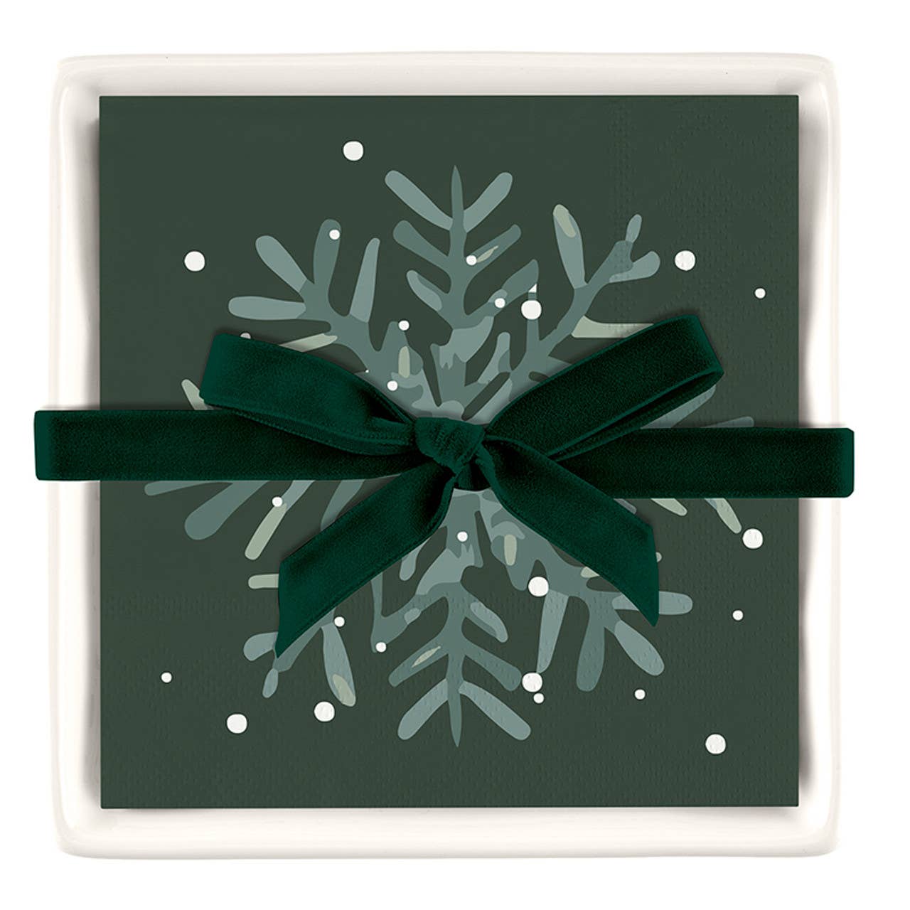 Snowflake Ceramic Tray + Napkin Gift Set