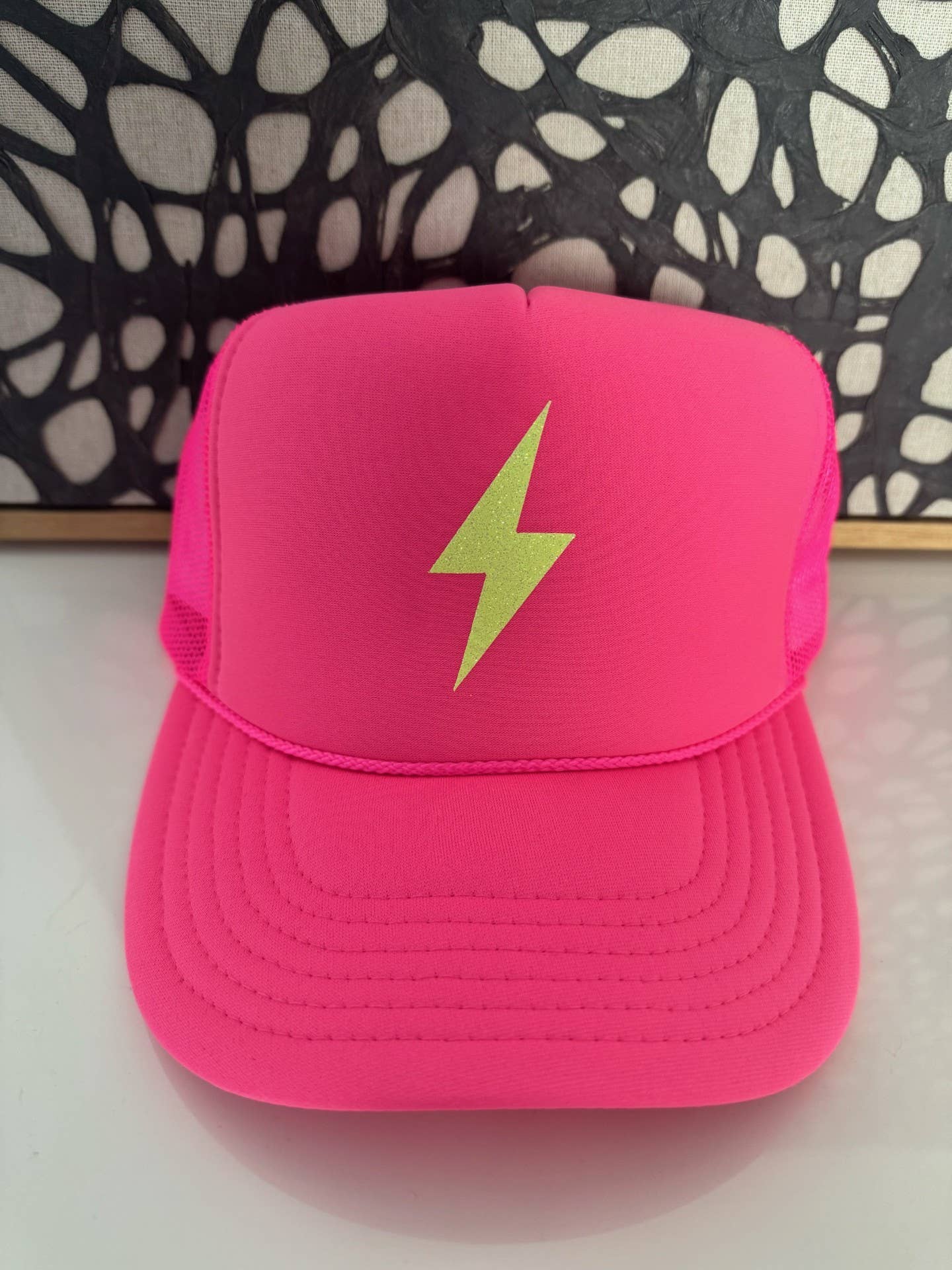 Neon Pink Trucker with Yellow Bolt