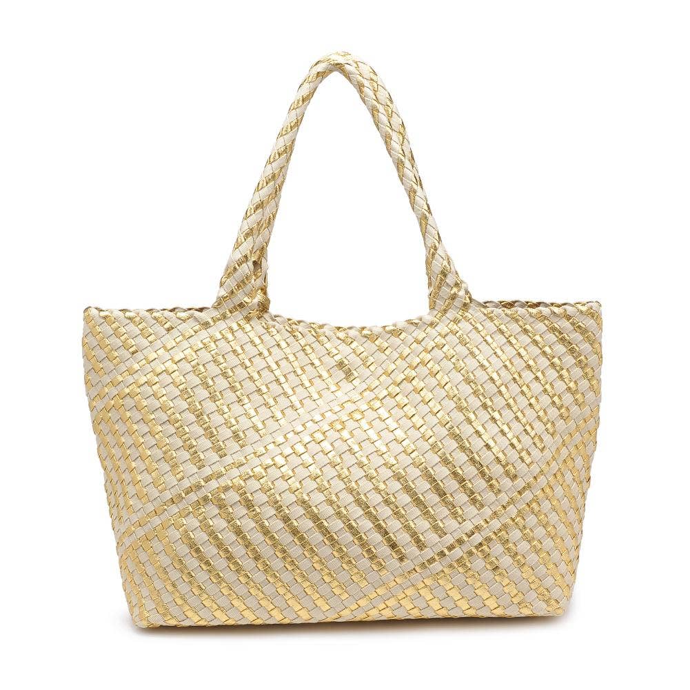 Gold Ivory Solana Woven Tote