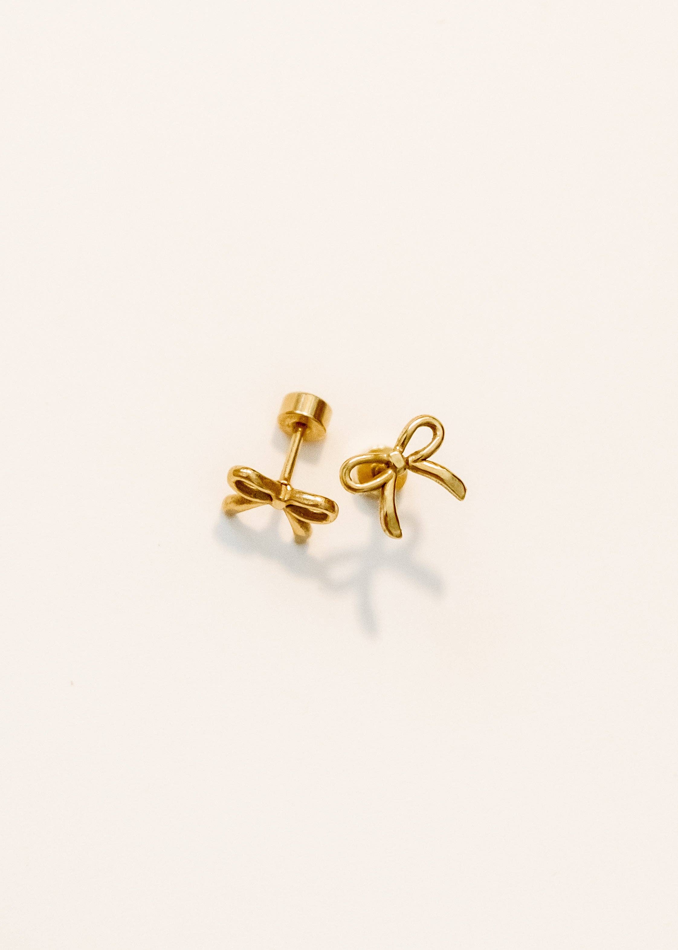 Gold Sadie Bow Screwback Stud Earrings