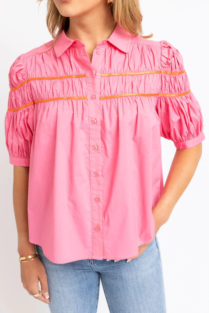Bubblegum Contrast Trim Poplin Top