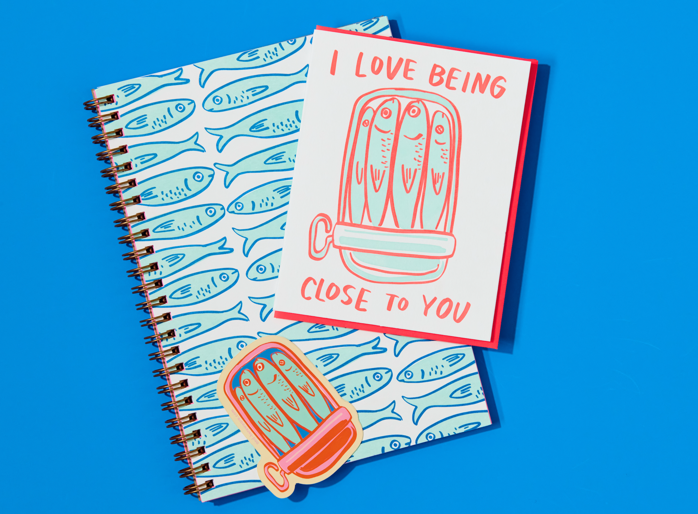 Letterpress Sardine Fish A5 Spiral Notebook