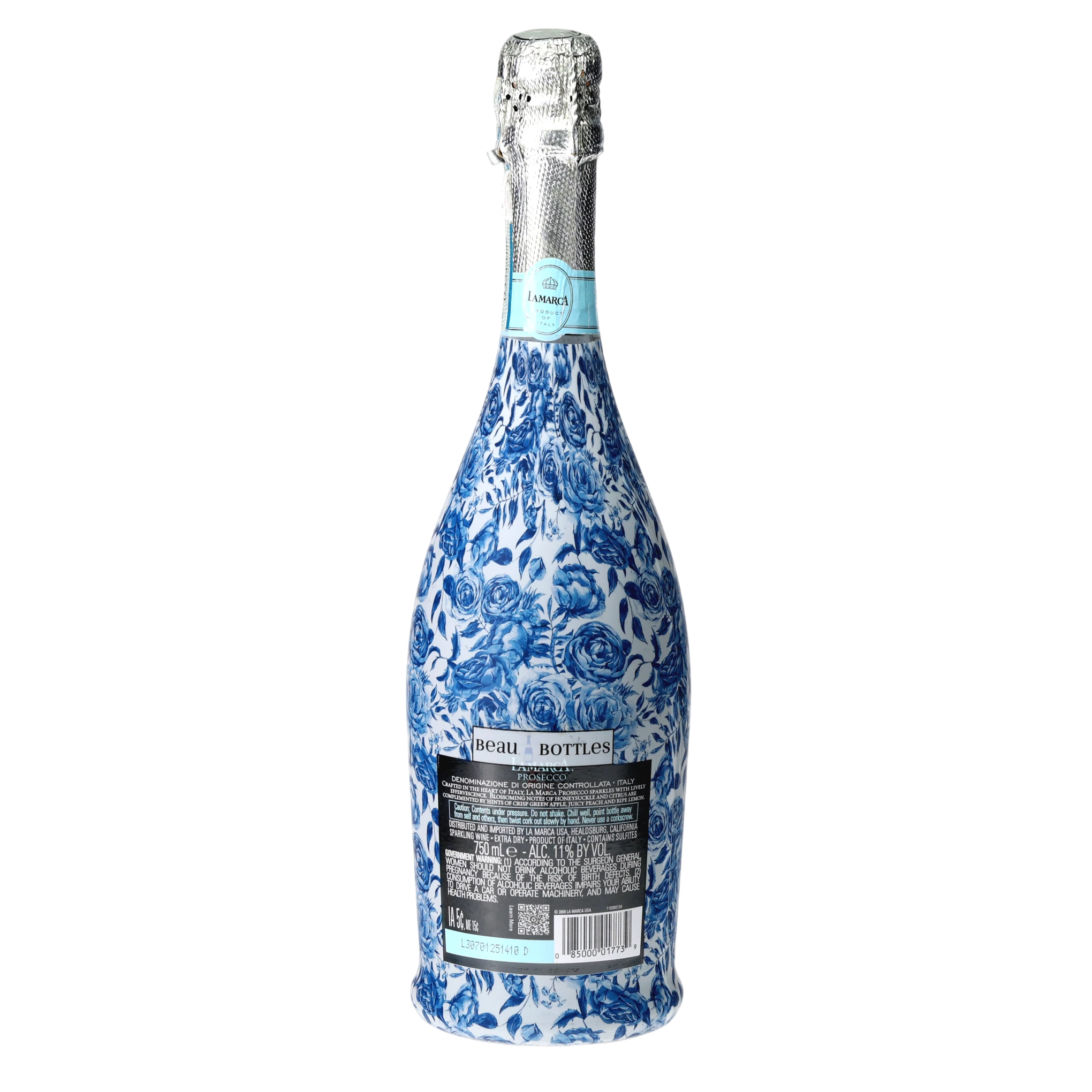 Blue Porcelain Roses Prosecco Bottle Wrap
