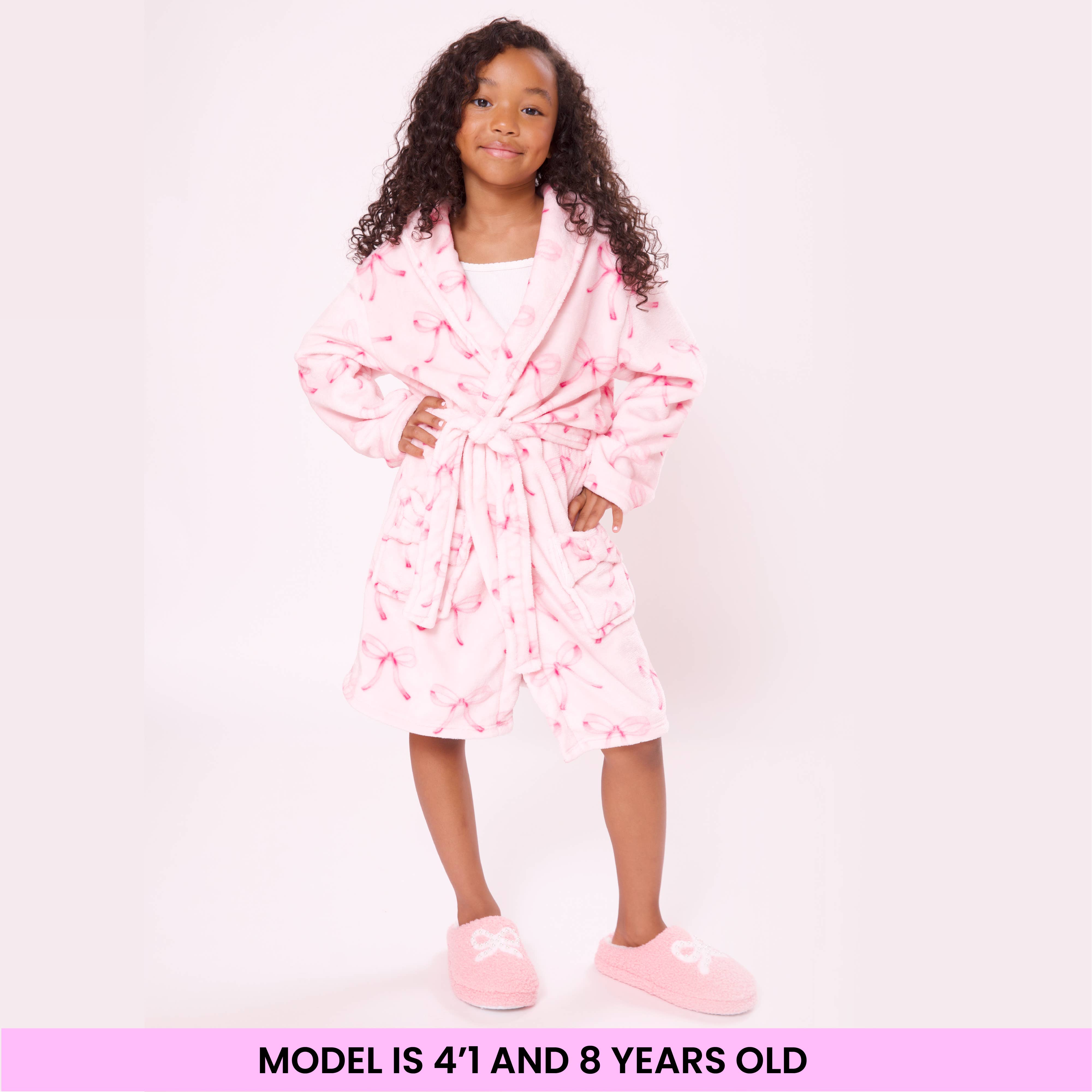 Pink Bow Print Fleece Robe