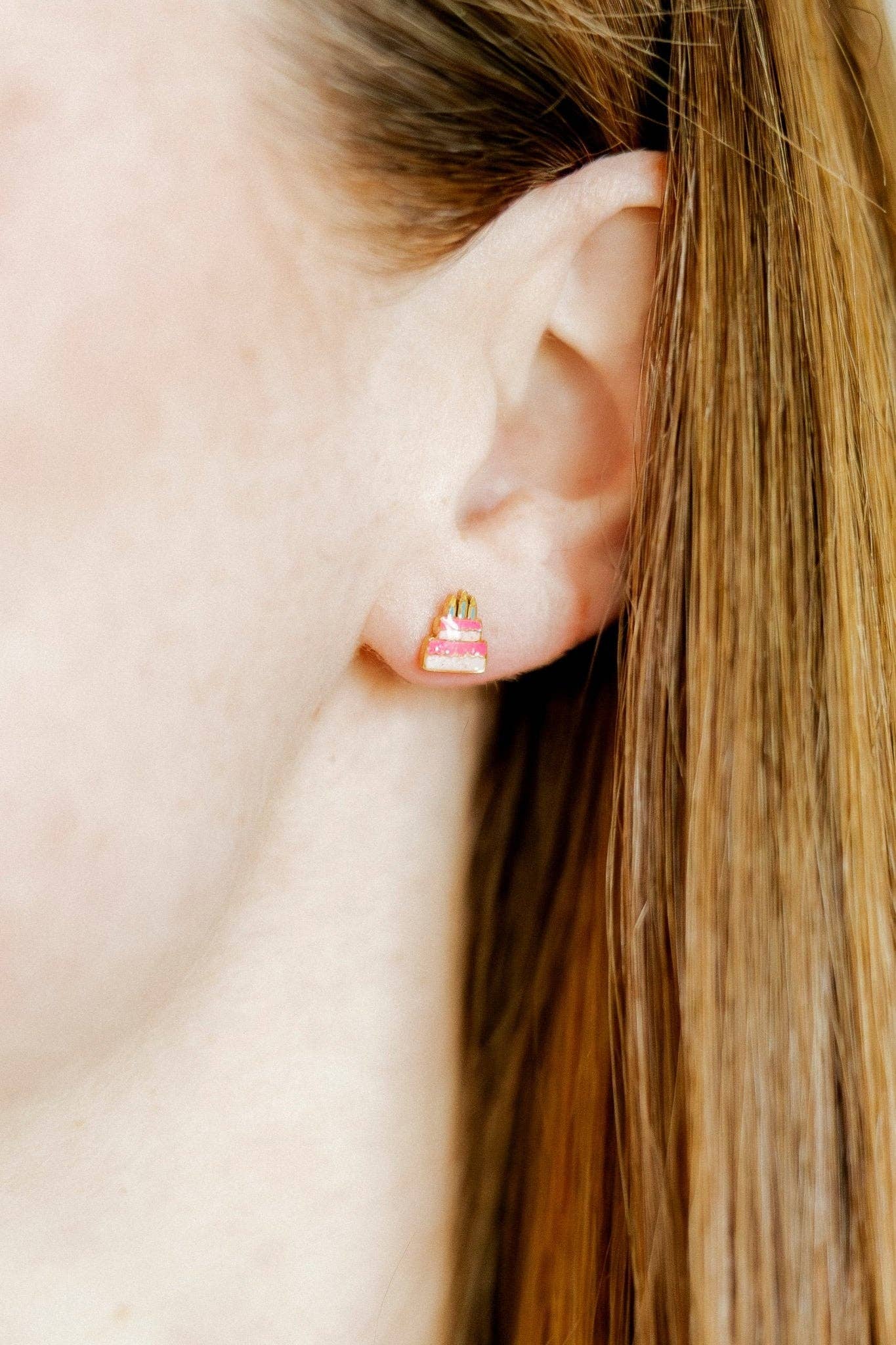 Birthday Cake Screwback Stud Earrings