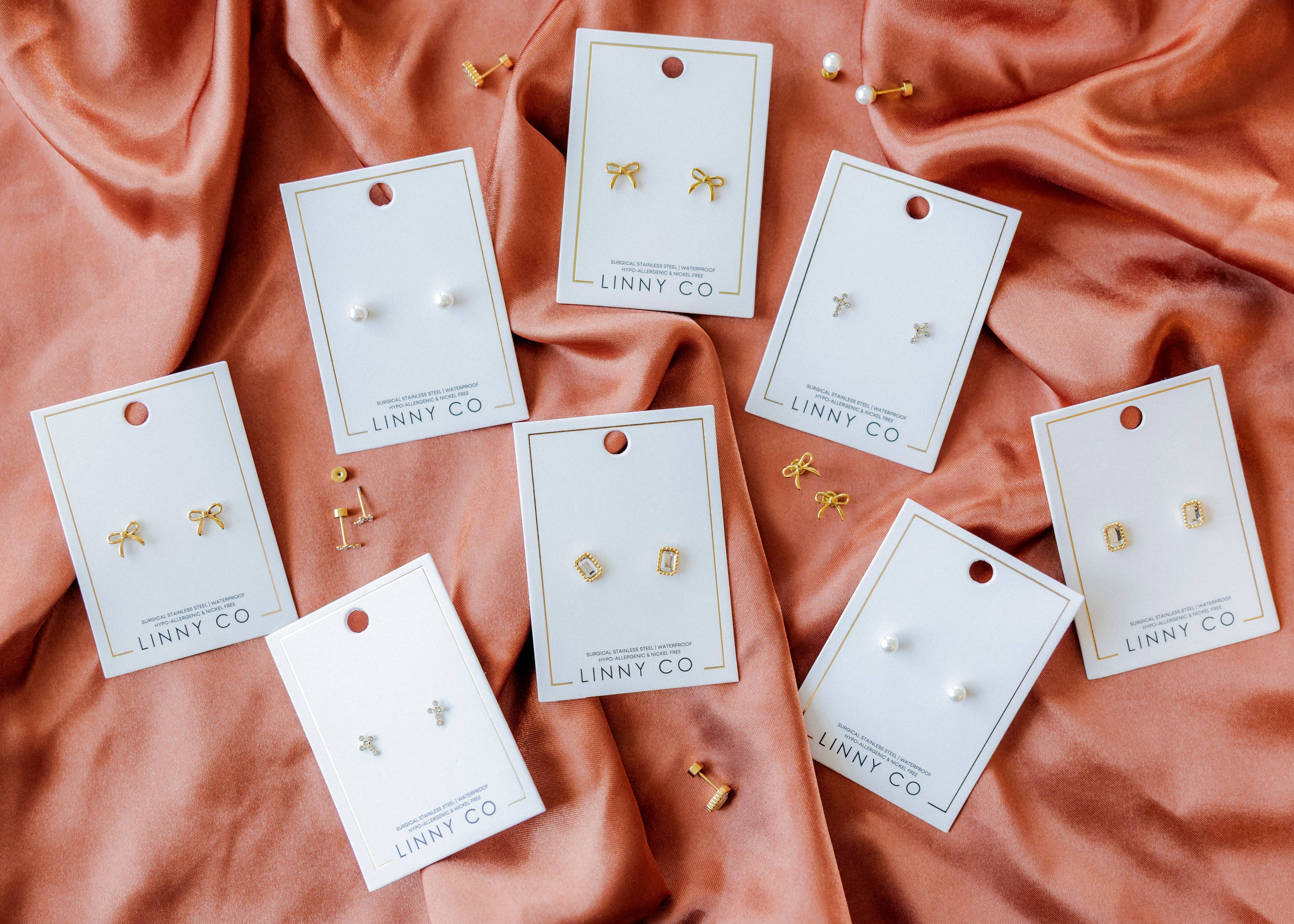 Gold Sparkle Clara Cross Screwback Stud Earrings